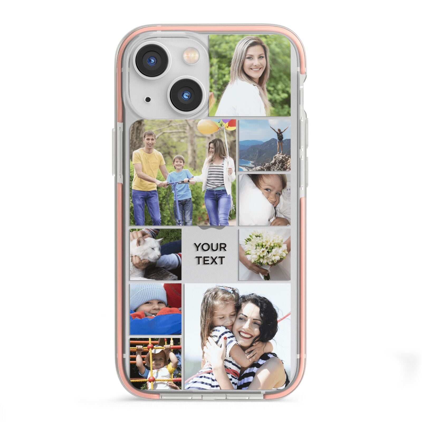 Personalised Photo Grid iPhone 13 Mini TPU Impact Case with Pink Edges