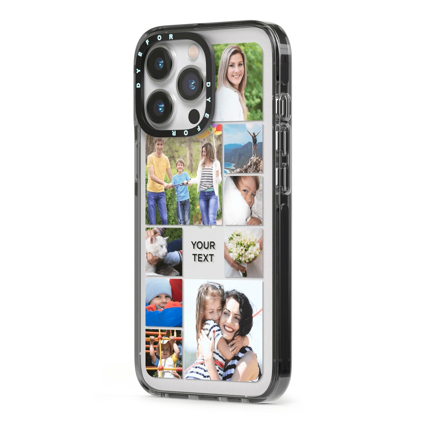 Personalised Photo Grid iPhone 13 Pro Black Impact Case Side Angle on Silver phone