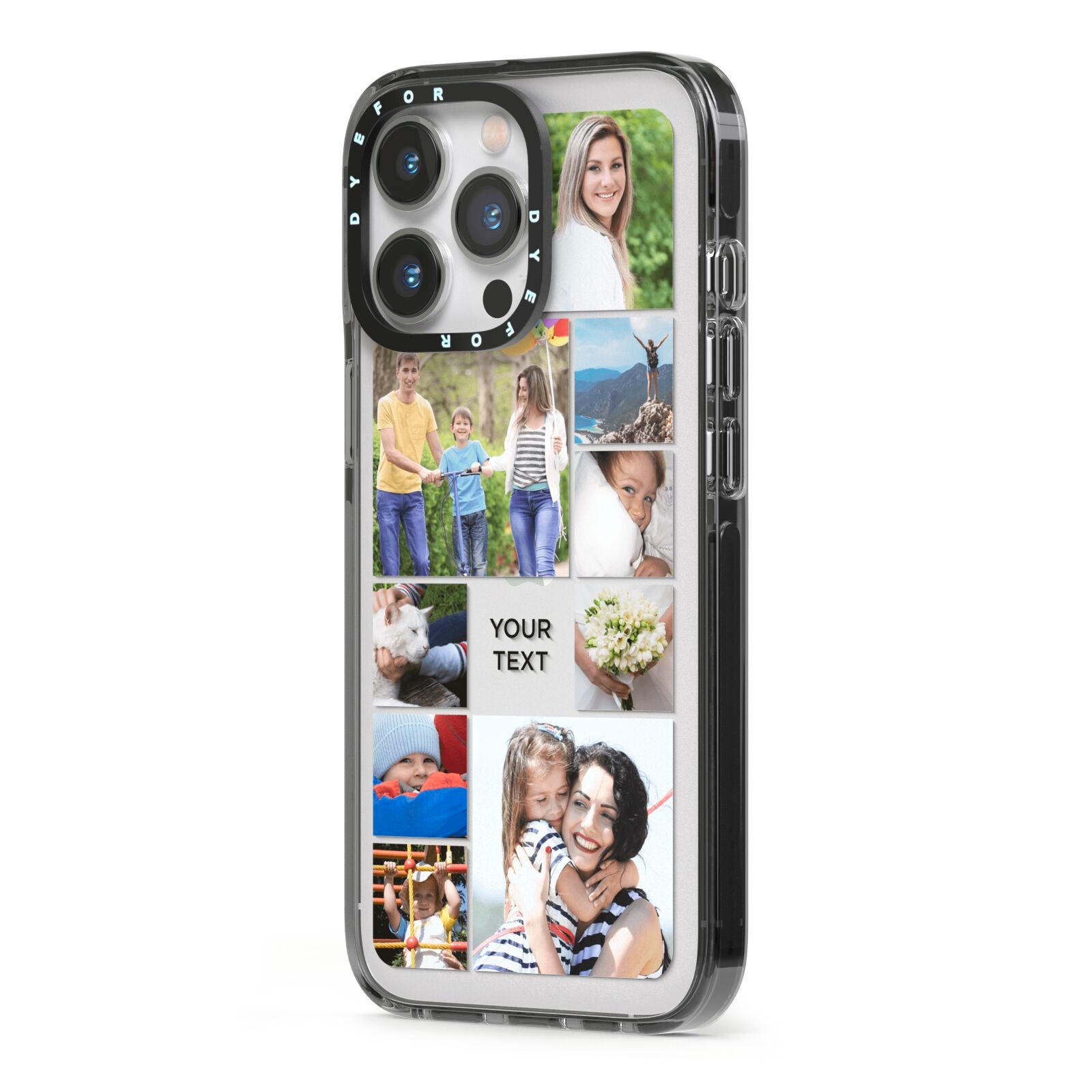 Personalised Photo Grid iPhone 13 Pro Black Impact Case Side Angle on Silver phone