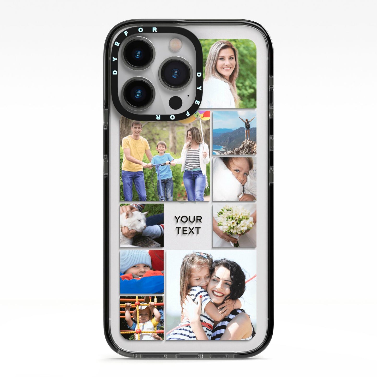 Personalised Photo Grid iPhone 13 Pro Black Impact Case on Silver phone
