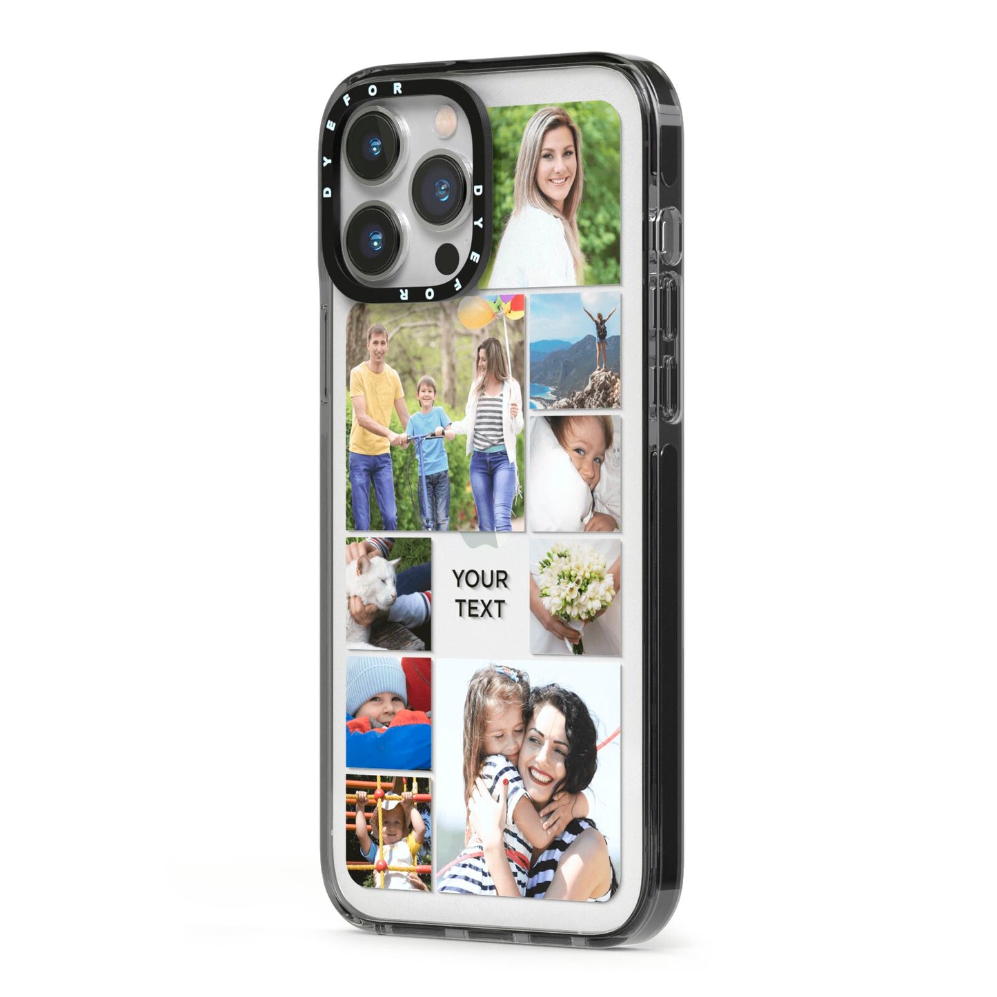 Personalised Photo Grid iPhone 13 Pro Max Black Impact Case Side Angle on Silver phone