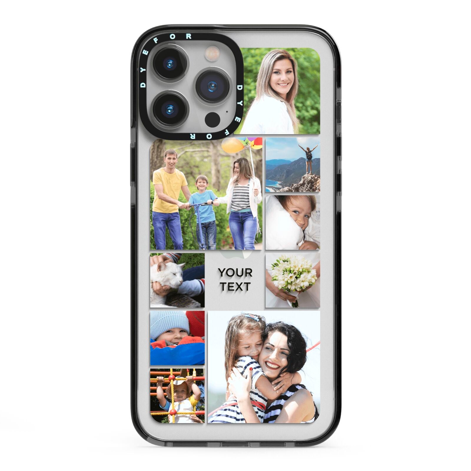 Personalised Photo Grid iPhone 13 Pro Max Black Impact Case on Silver phone