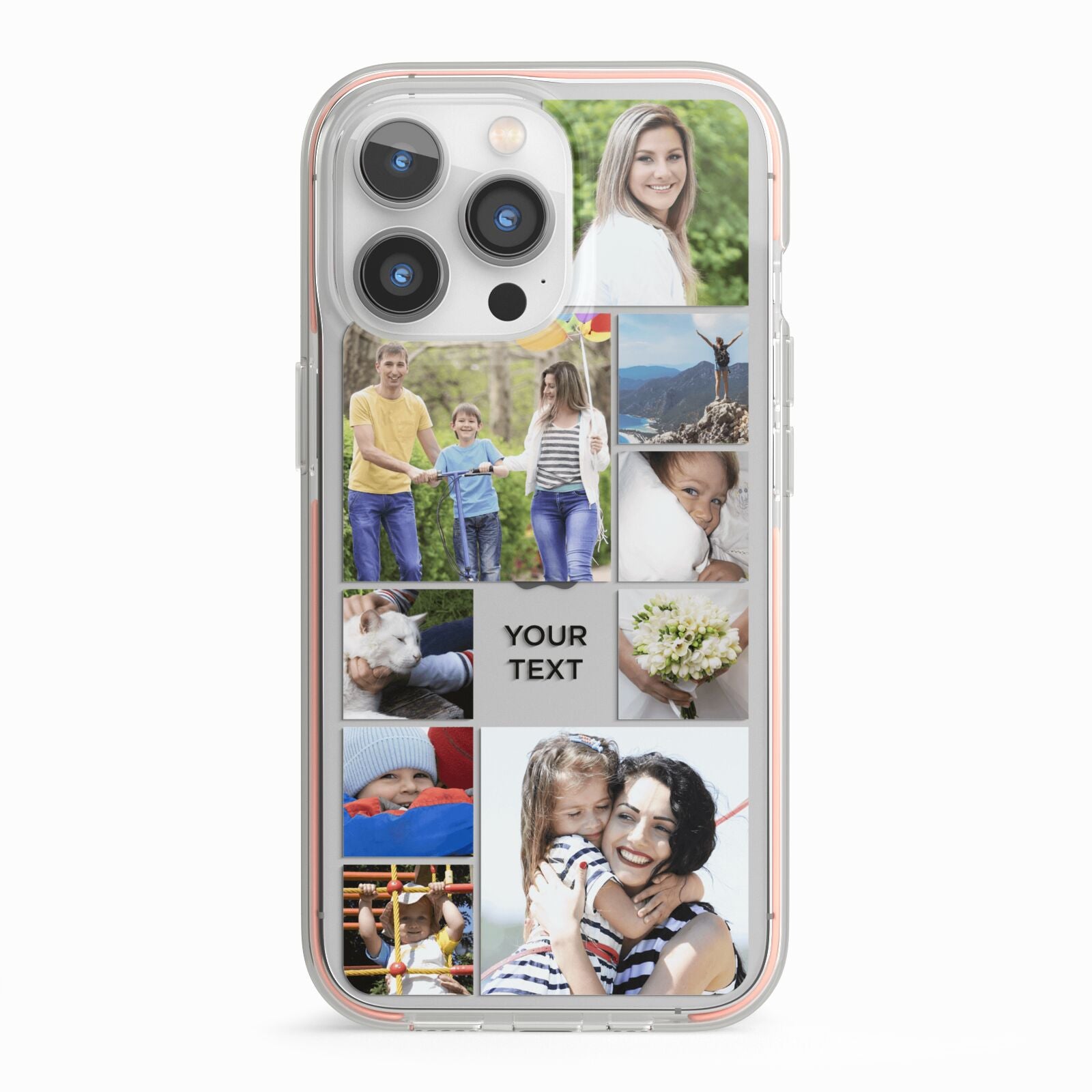 Personalised Photo Grid iPhone 13 Pro TPU Impact Case with Pink Edges