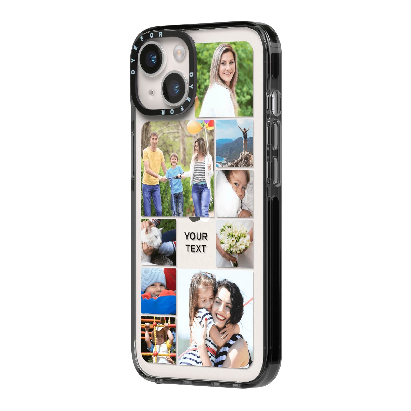 Personalised Photo Grid iPhone 14 Black Impact Case Side Angle on Silver phone