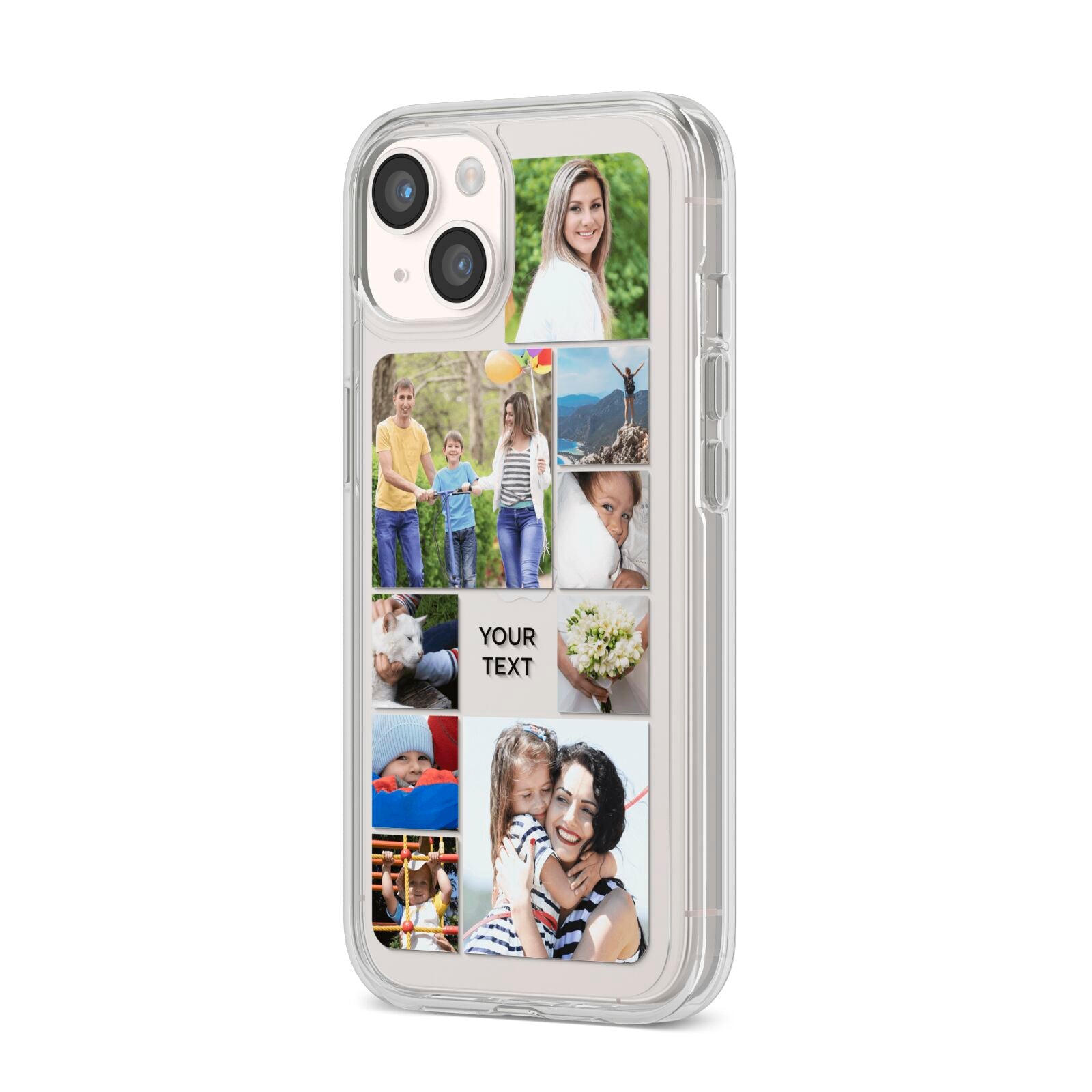 Personalised Photo Grid iPhone 14 Clear Tough Case Starlight Angled Image