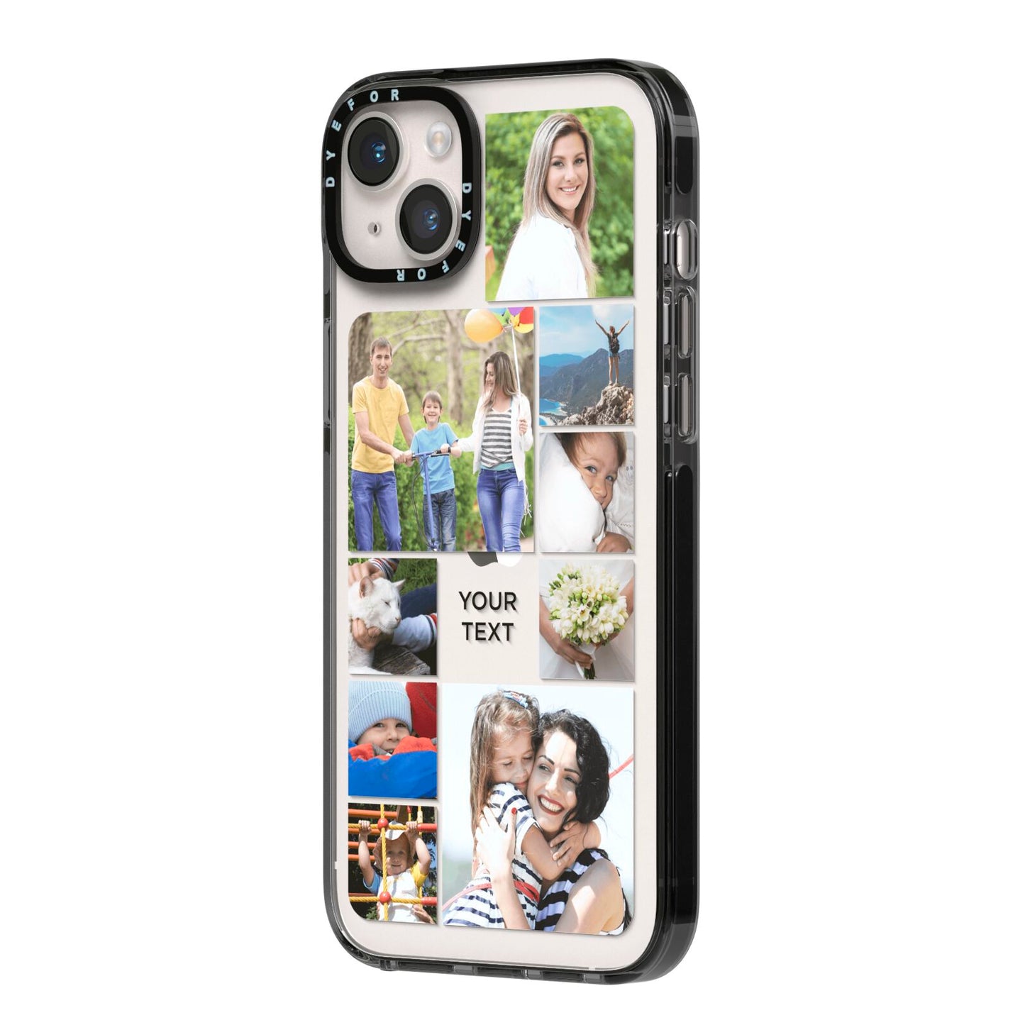 Personalised Photo Grid iPhone 14 Plus Black Impact Case Side Angle on Silver phone