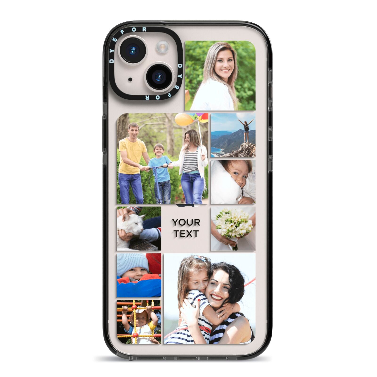 Personalised Photo Grid iPhone 14 Plus Black Impact Case on Silver phone