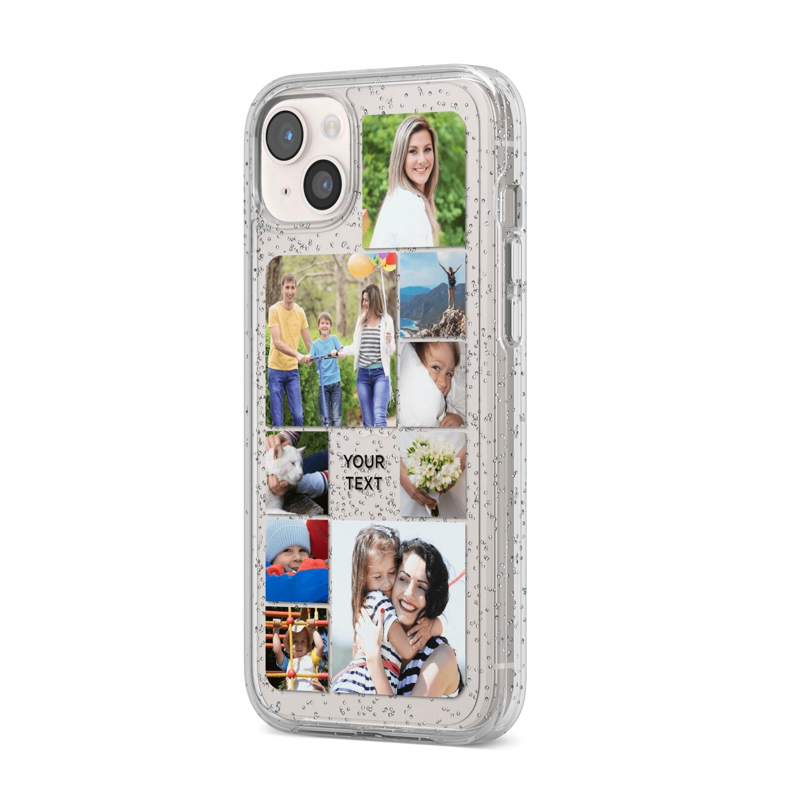 Personalised Photo Grid iPhone 14 Plus Glitter Tough Case Starlight Angled Image