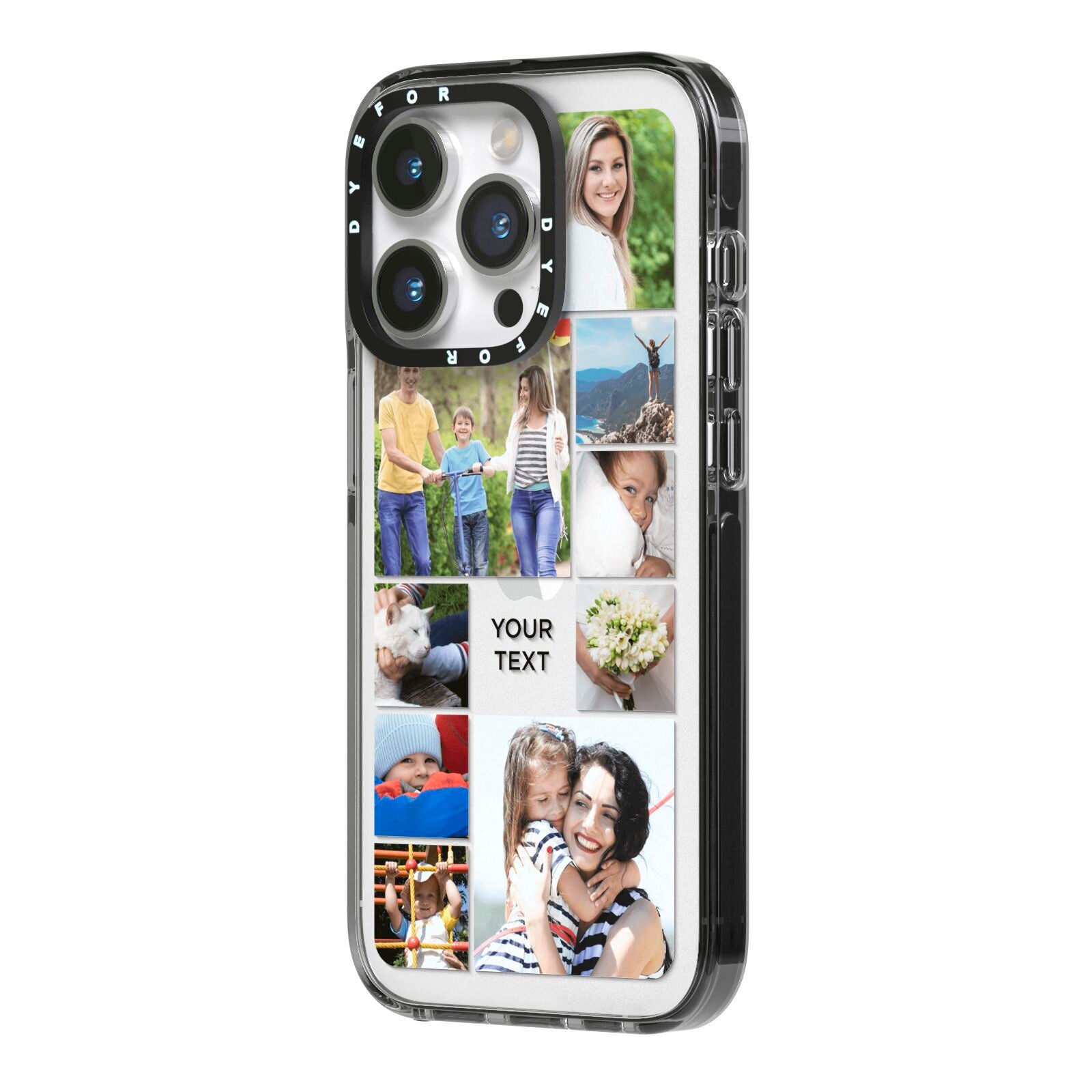 Personalised Photo Grid iPhone 14 Pro Black Impact Case Side Angle on Silver phone