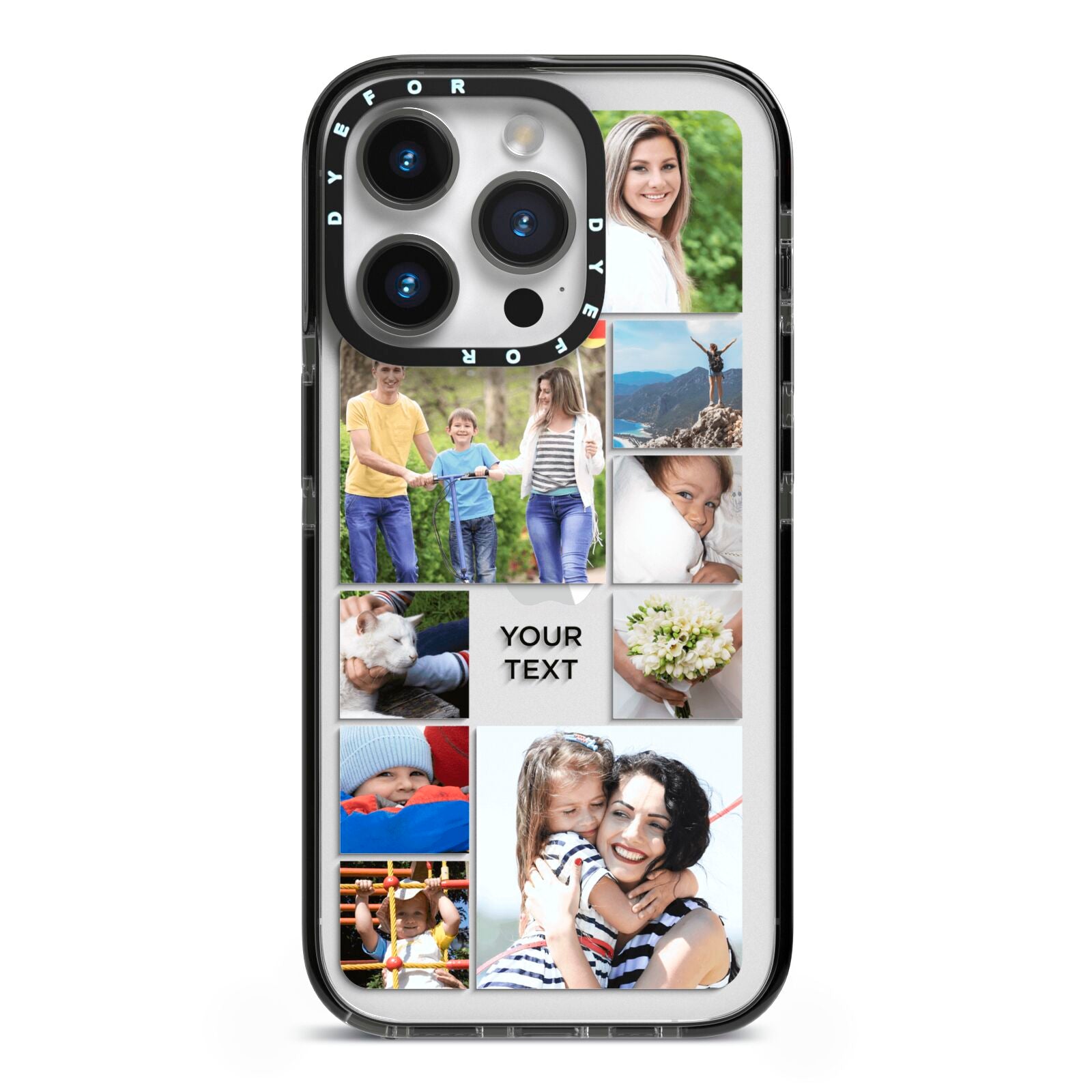 Personalised Photo Grid iPhone 14 Pro Black Impact Case on Silver phone