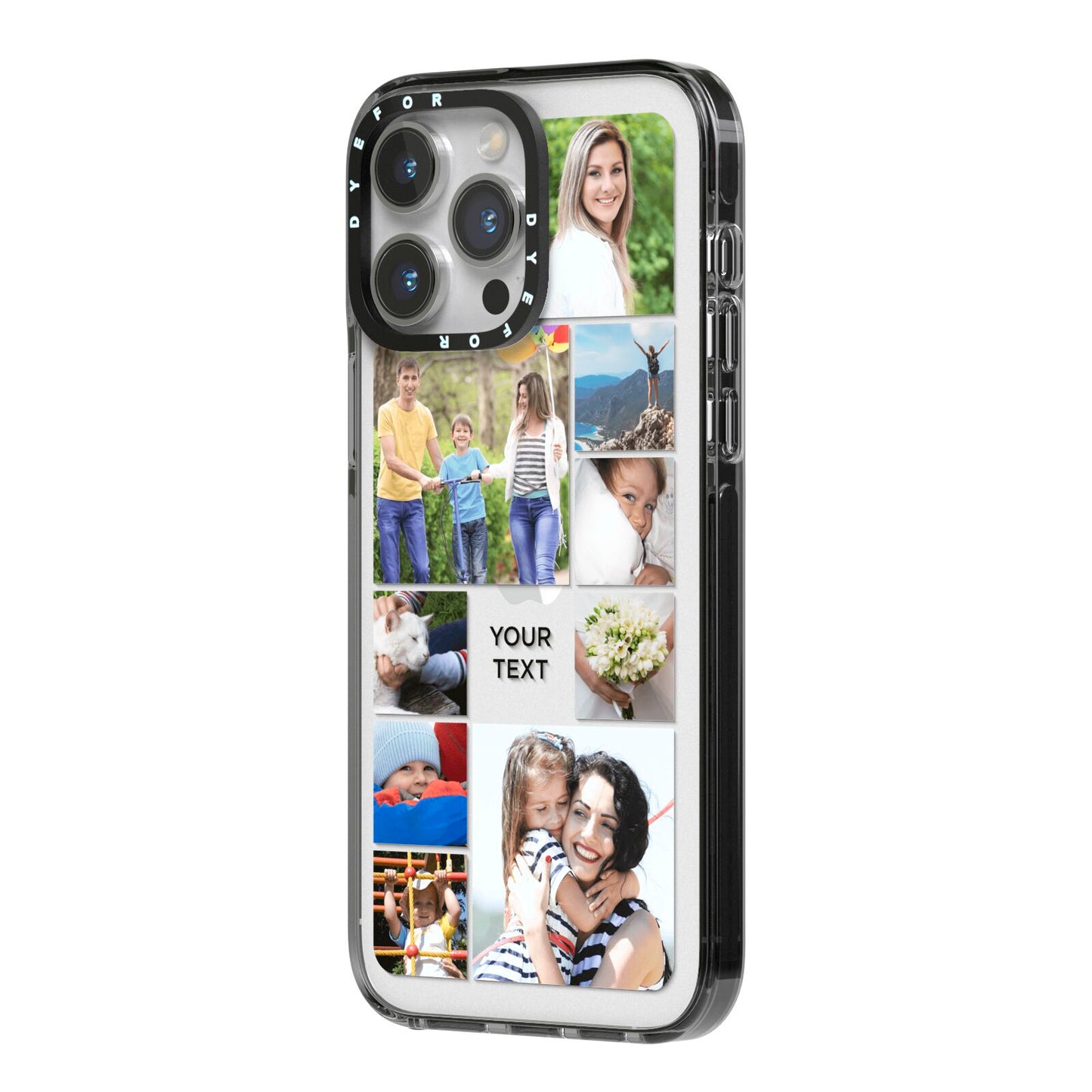 Personalised Photo Grid iPhone 14 Pro Max Black Impact Case Side Angle on Silver phone