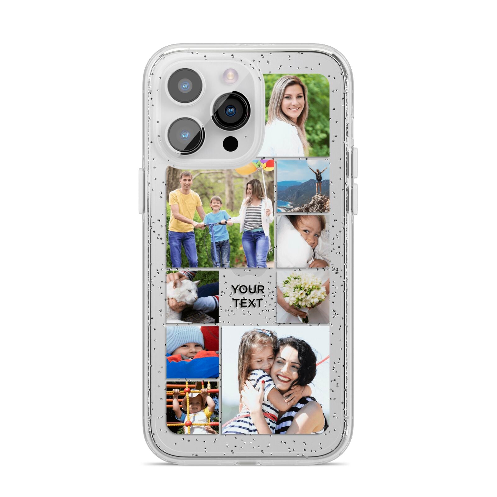 Personalised Photo Grid iPhone 14 Pro Max Glitter Tough Case Silver