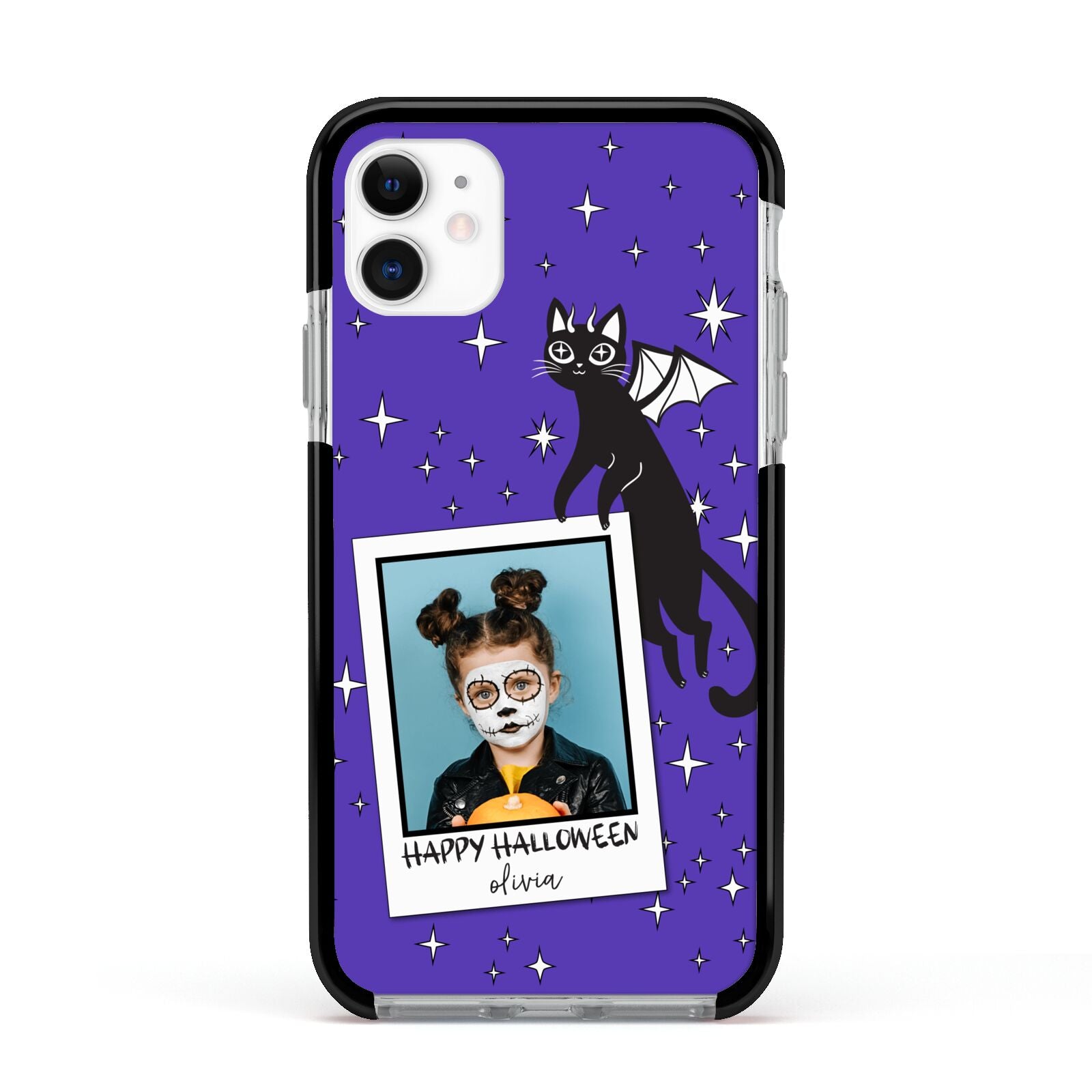 Personalised Photo Halloween Apple iPhone 11 in White with Black Impact Case