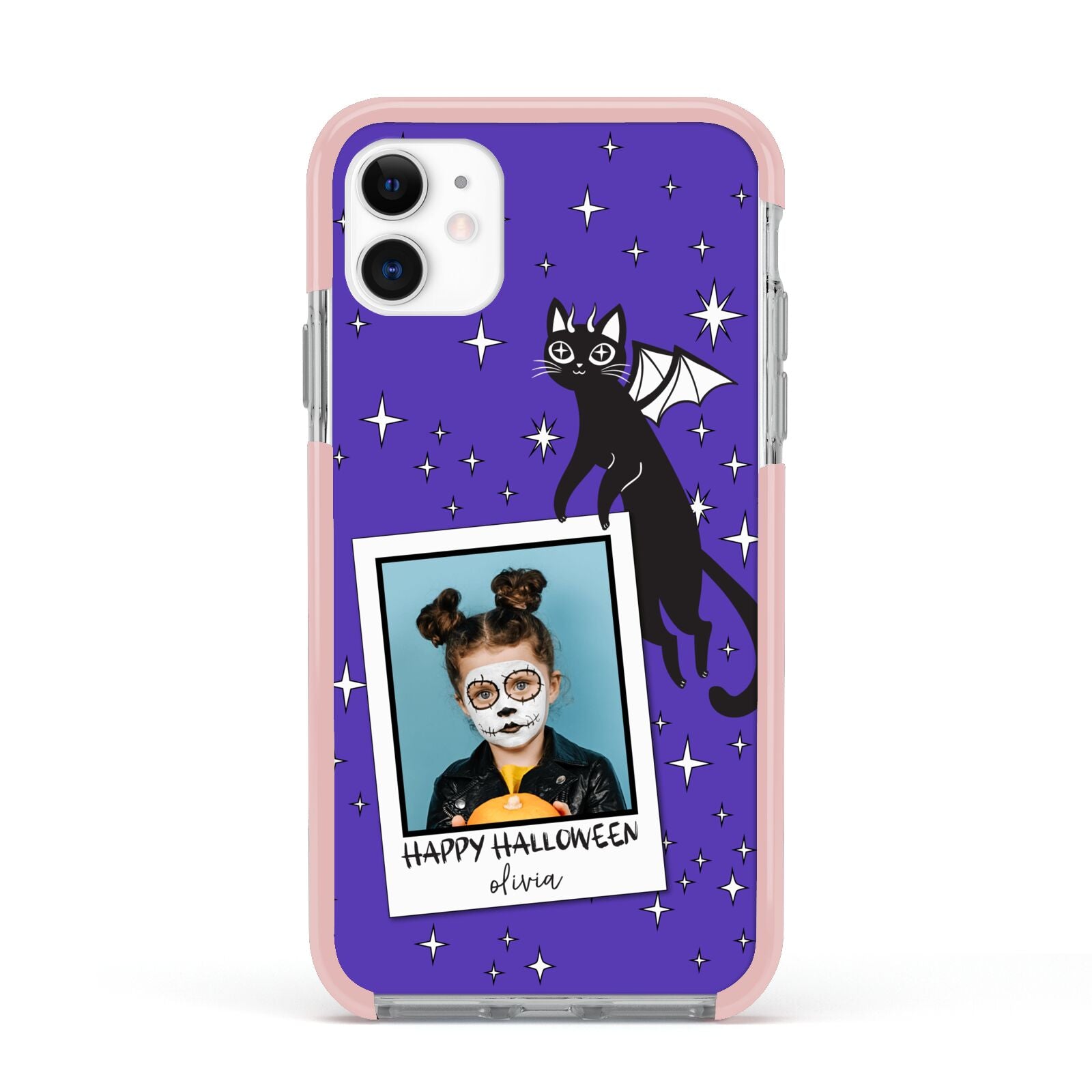 Personalised Photo Halloween Apple iPhone 11 in White with Pink Impact Case