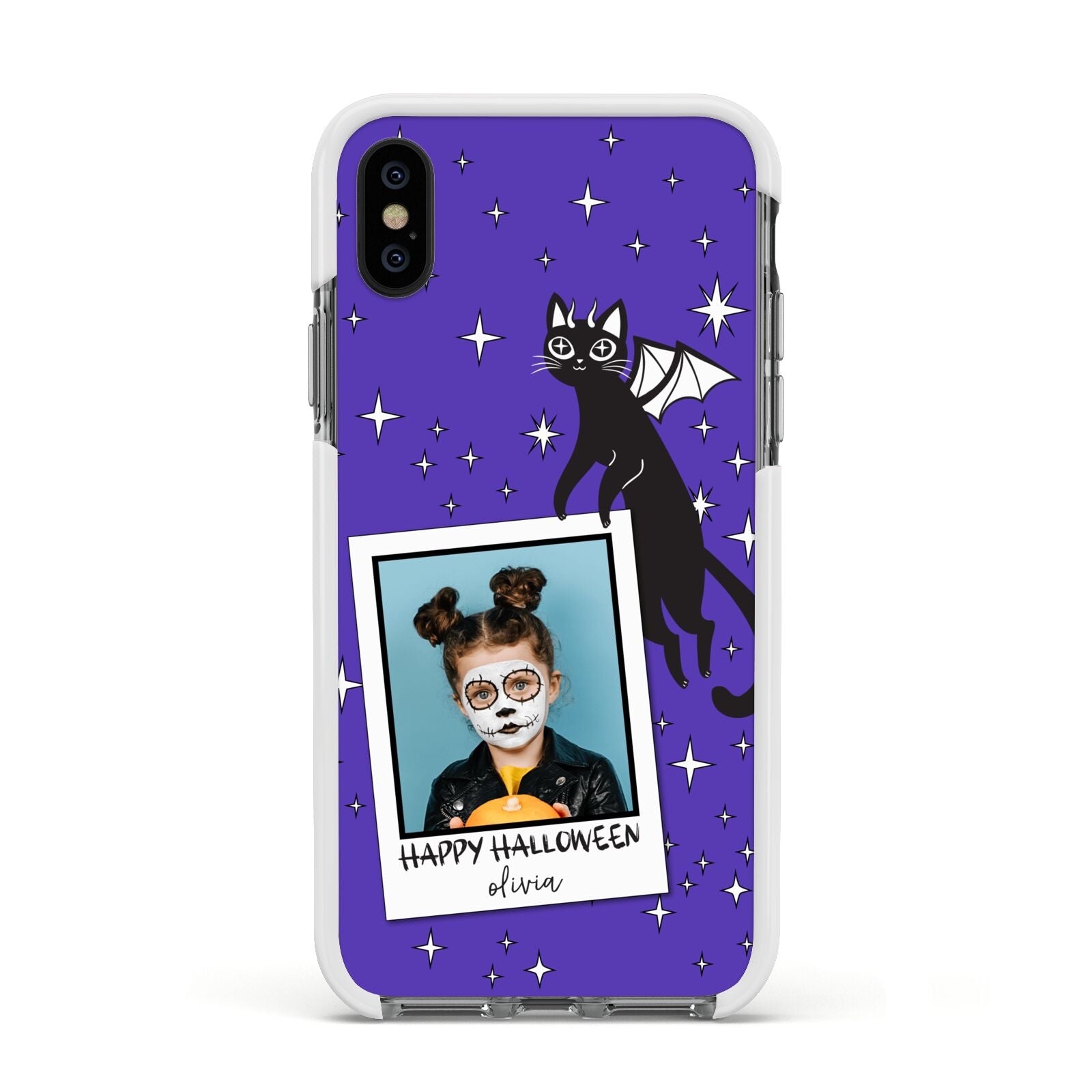Personalised Photo Halloween Apple iPhone Xs Impact Case White Edge on Black Phone