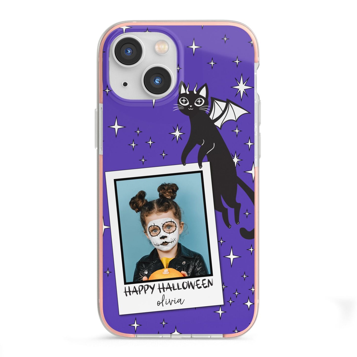 Personalised Photo Halloween iPhone 13 Mini TPU Impact Case with Pink Edges