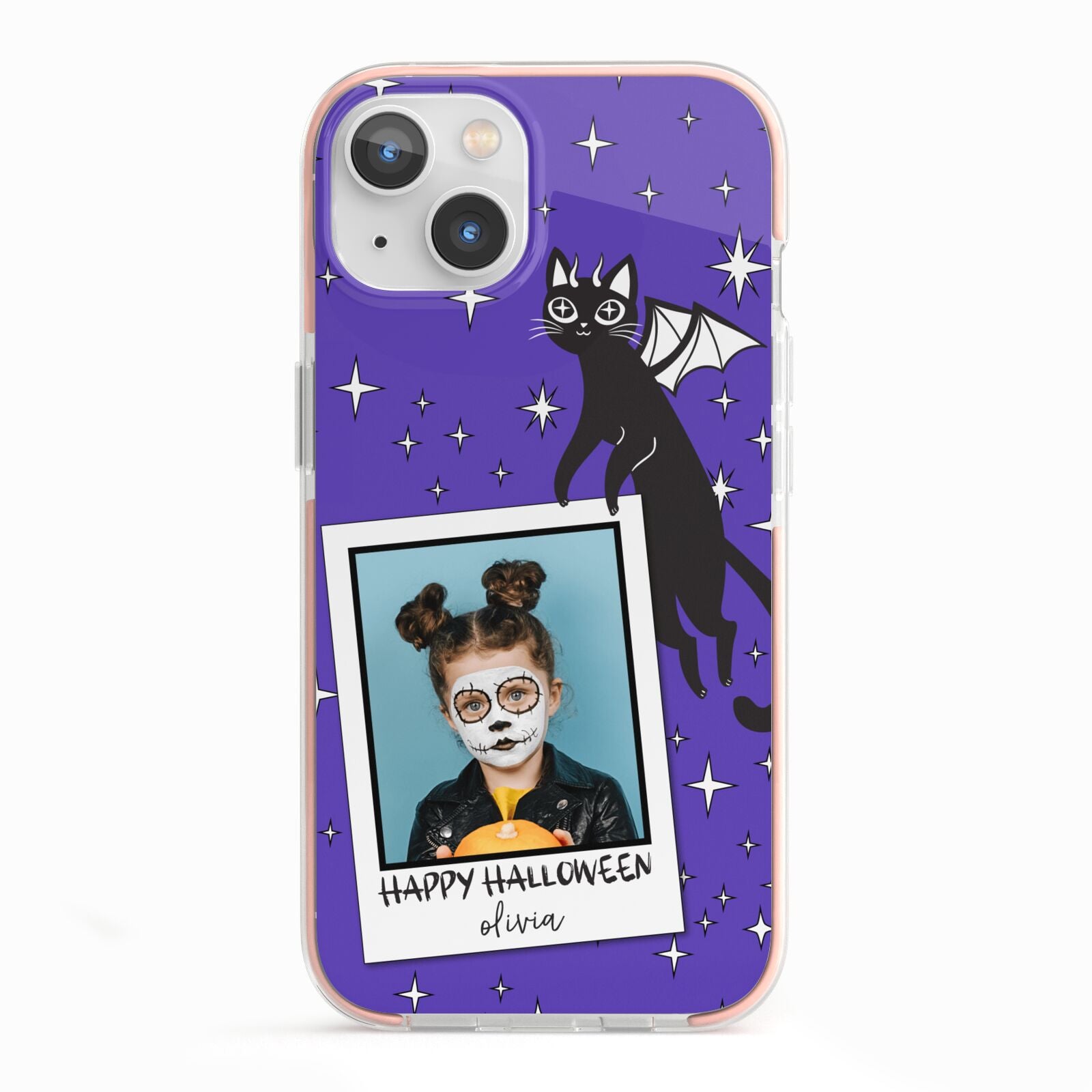 Personalised Photo Halloween iPhone 13 TPU Impact Case with Pink Edges