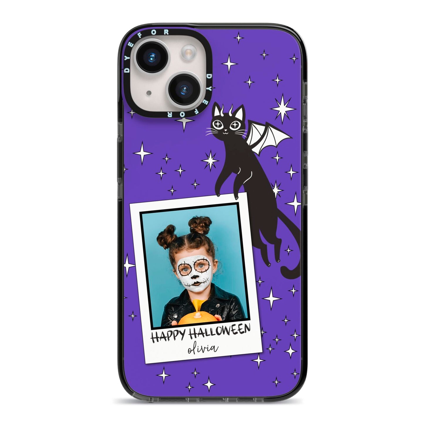 Personalised Photo Halloween iPhone 14 Black Impact Case on Silver phone