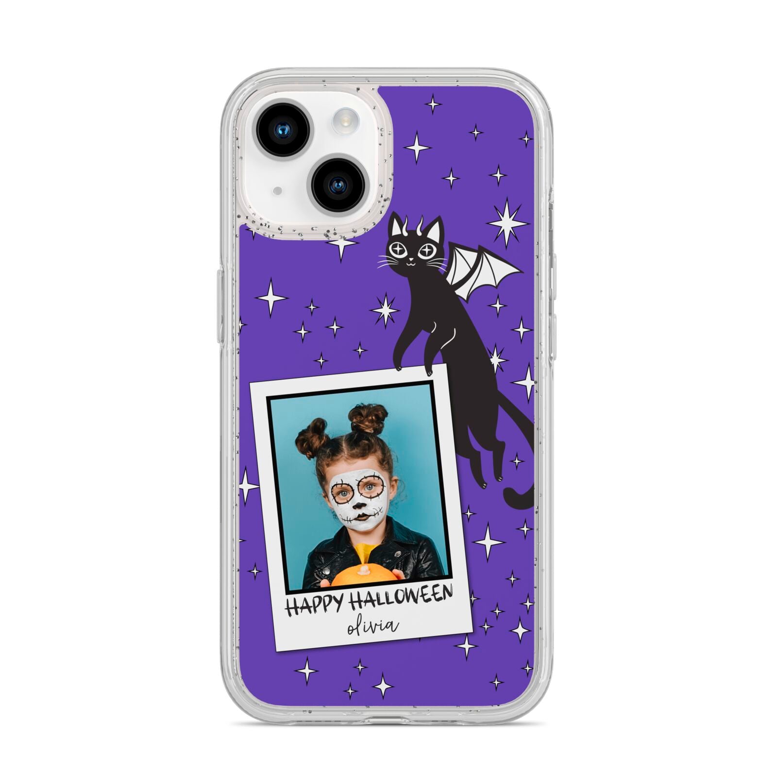 Personalised Photo Halloween iPhone 14 Glitter Tough Case Starlight