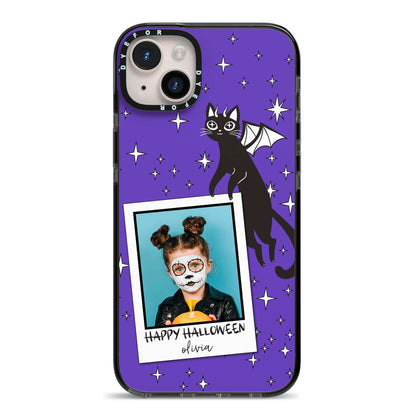 Personalised Photo Halloween iPhone 14 Plus Black Impact Case on Silver phone