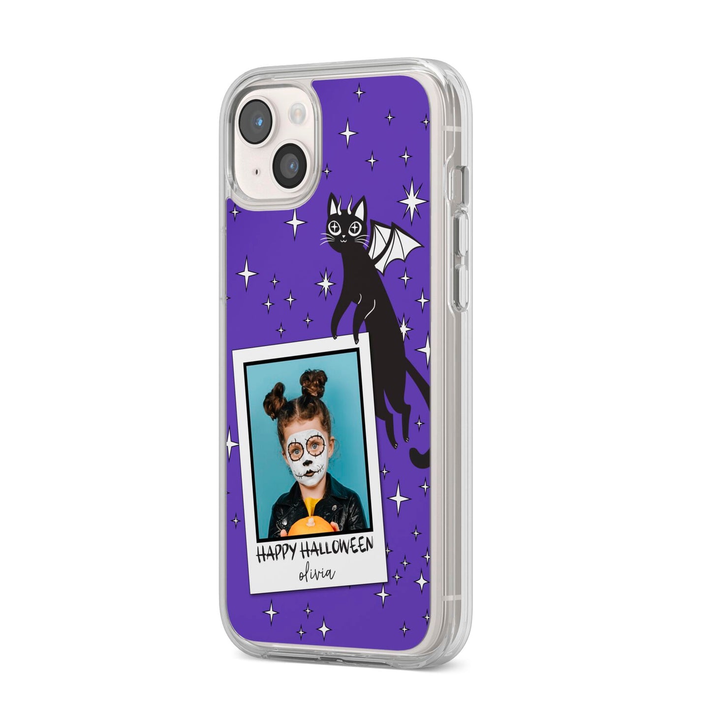 Personalised Photo Halloween iPhone 14 Plus Clear Tough Case Starlight Angled Image