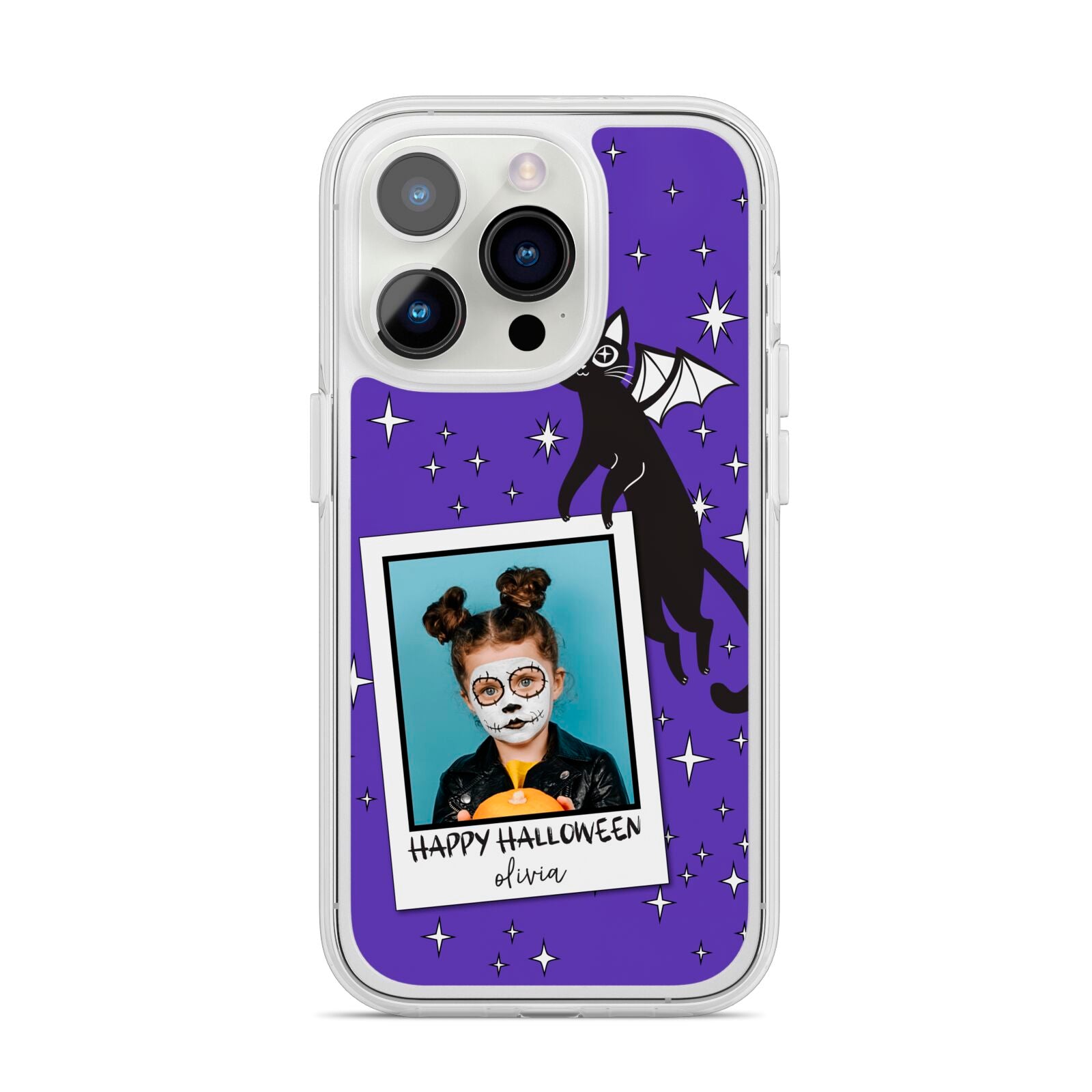 Personalised Photo Halloween iPhone 14 Pro Clear Tough Case Silver