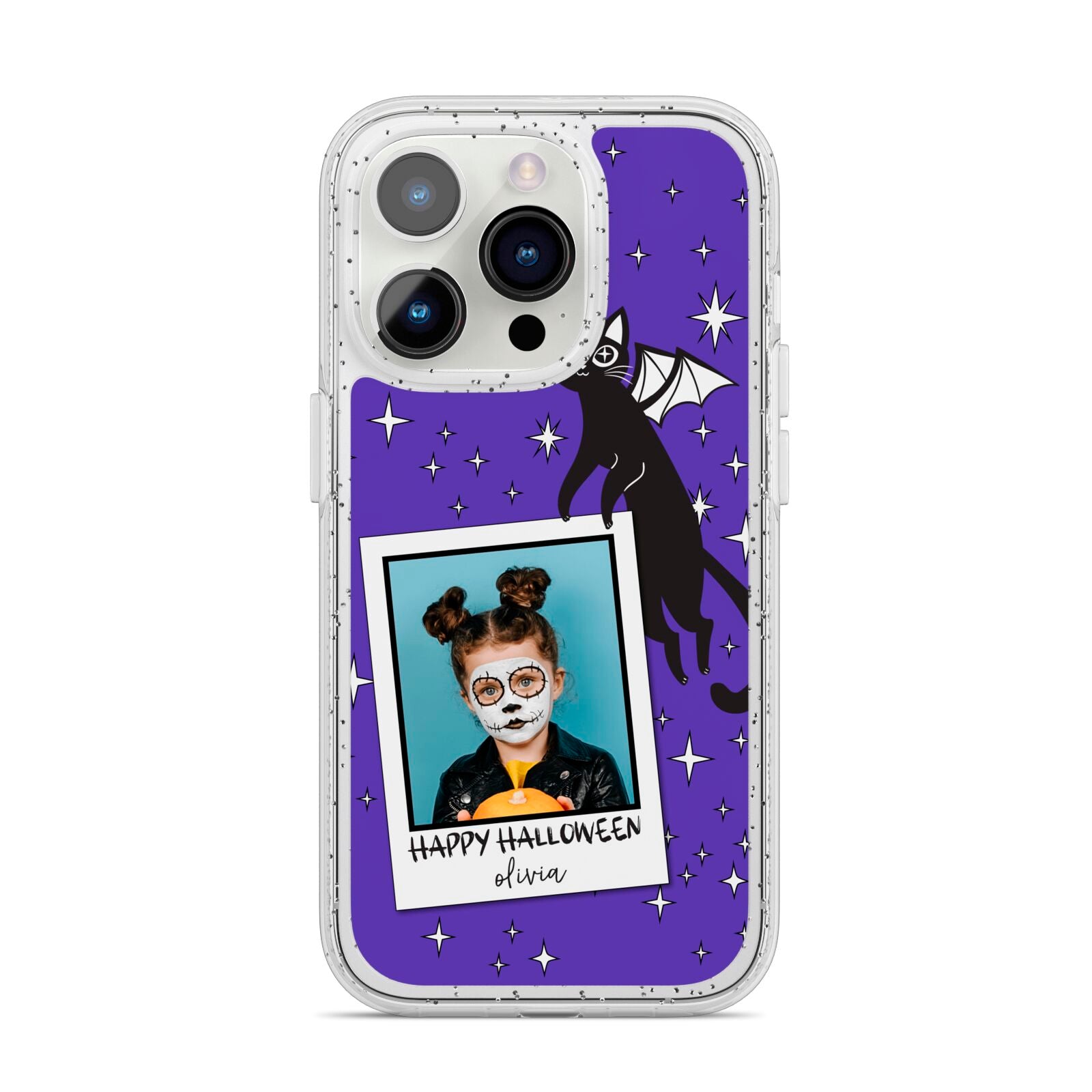 Personalised Photo Halloween iPhone 14 Pro Glitter Tough Case Silver