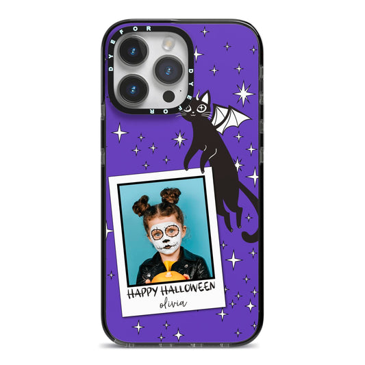 Personalised Photo Halloween iPhone 14 Pro Max Black Impact Case on Silver phone