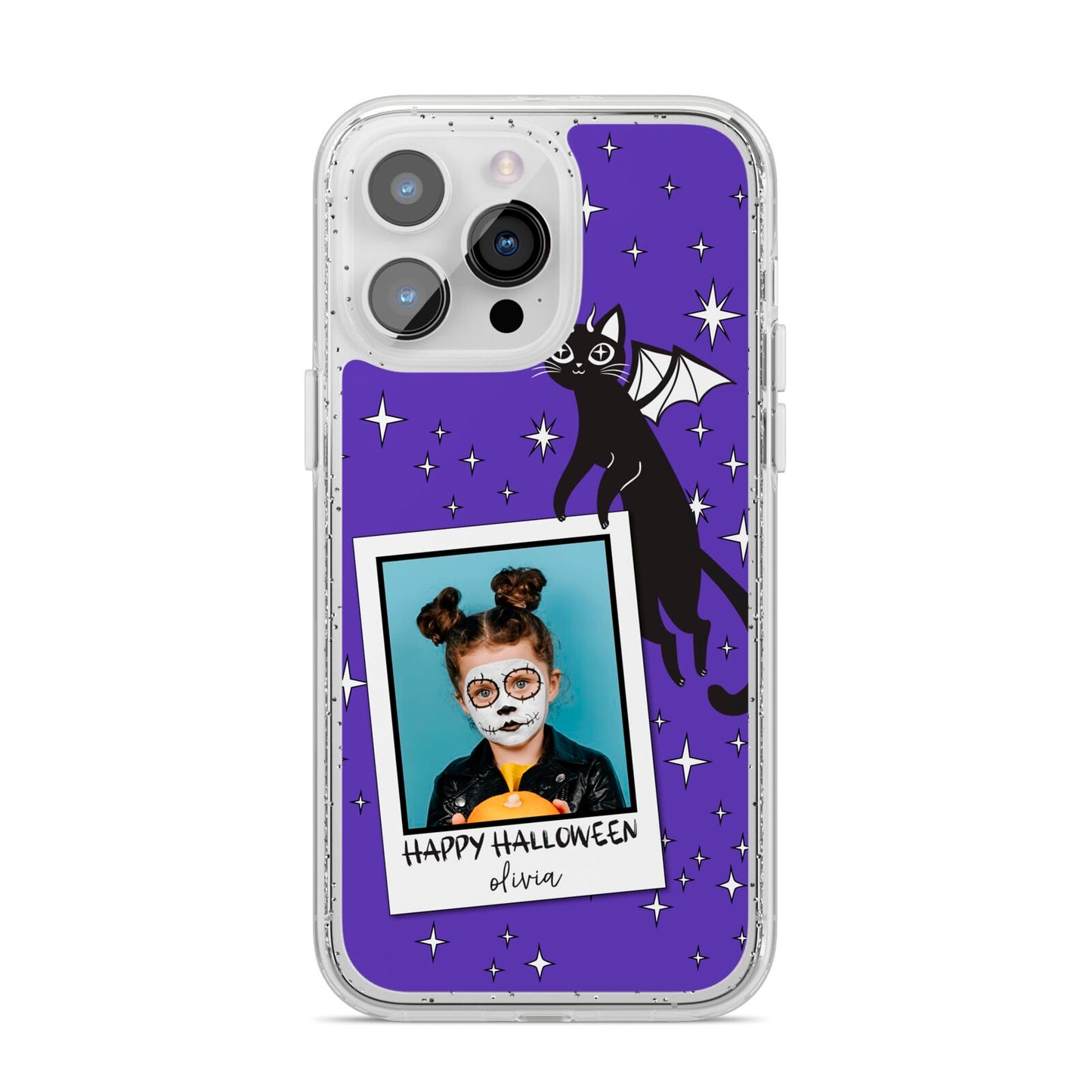 Personalised Photo Halloween iPhone 14 Pro Max Glitter Tough Case Silver
