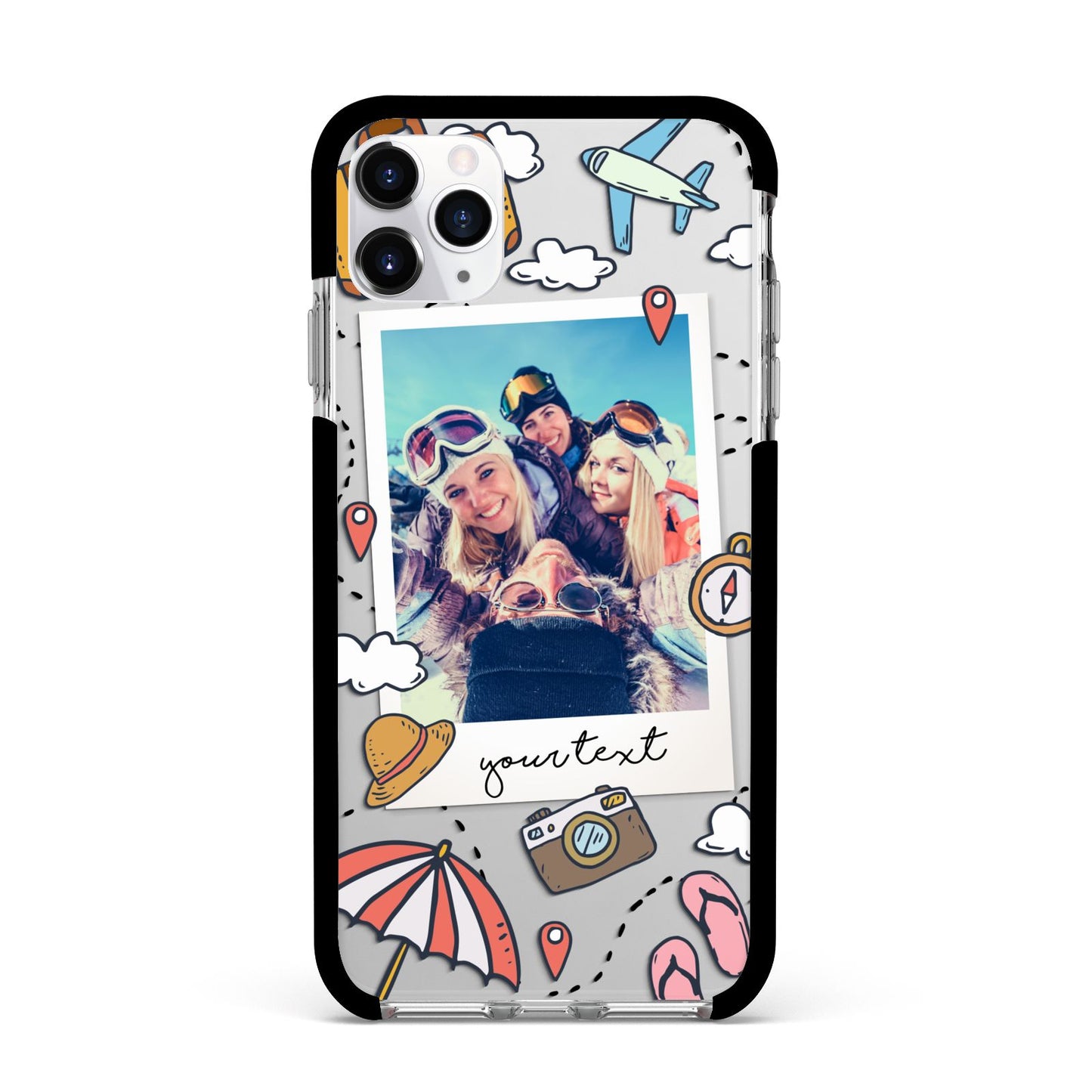 Personalised Photo Holiday Apple iPhone 11 Pro Max in Silver with Black Impact Case