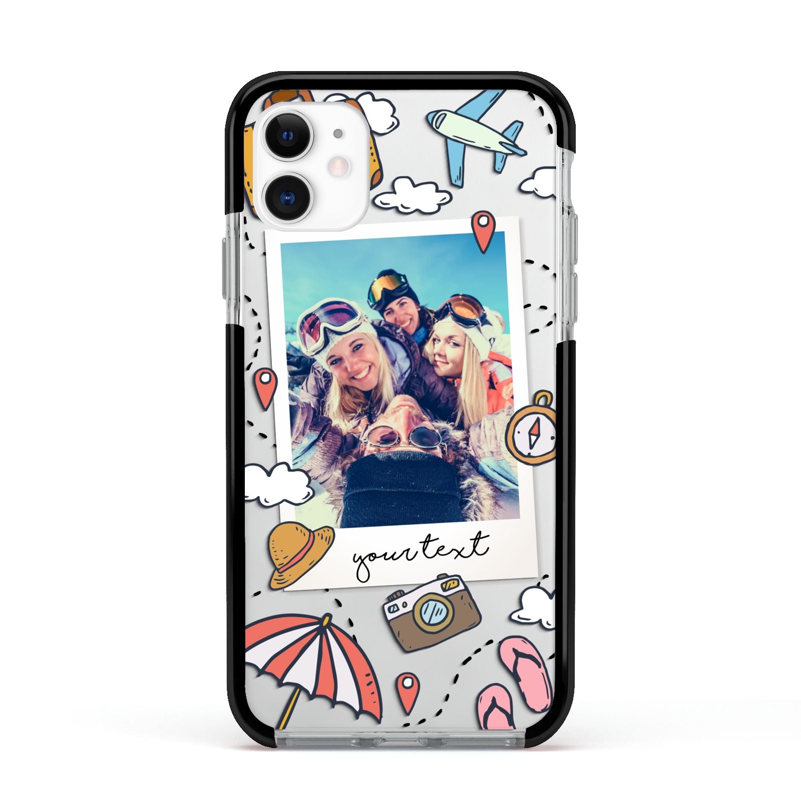 Personalised Photo Holiday Apple iPhone 11 in White with Black Impact Case