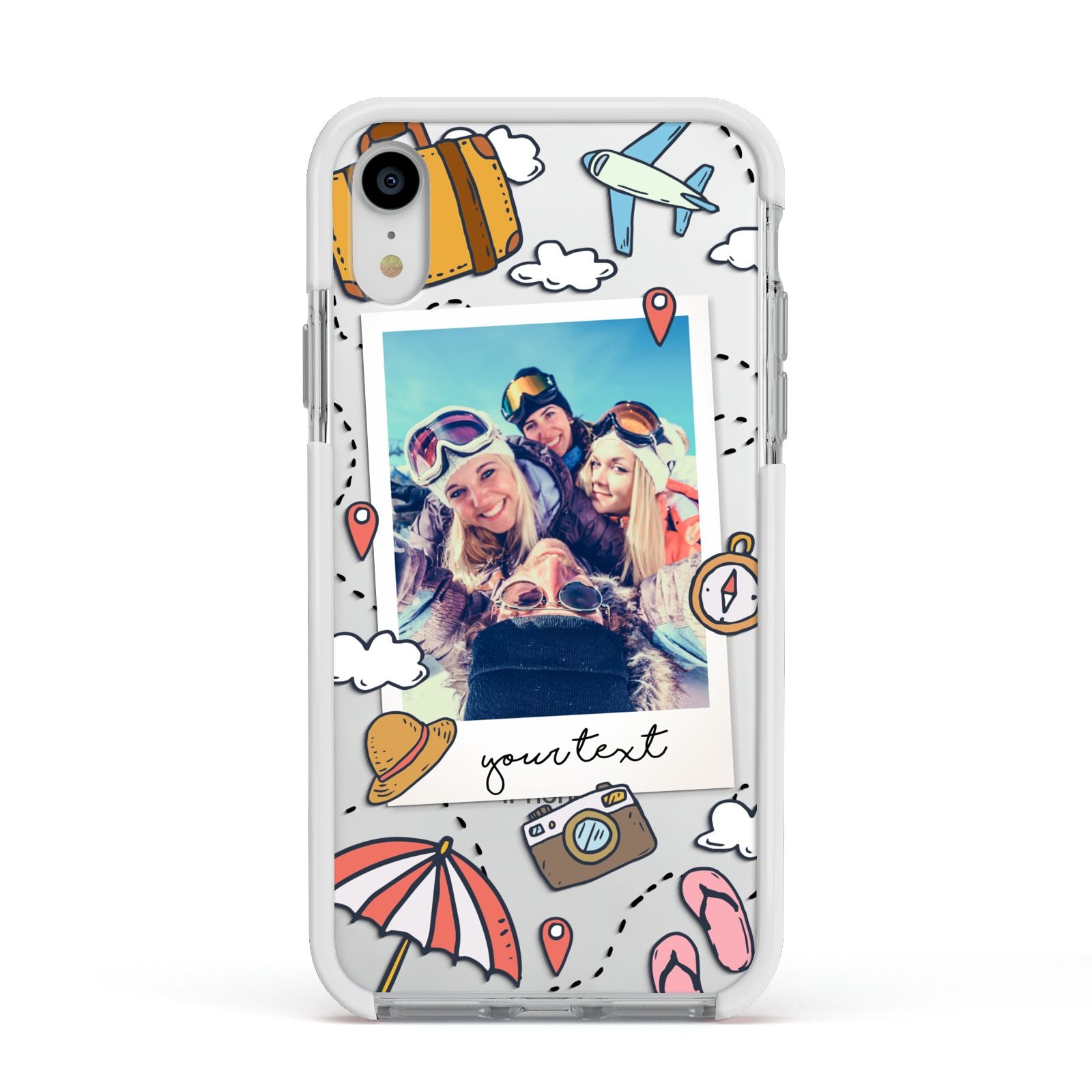 Personalised Photo Holiday Apple iPhone XR Impact Case White Edge on Silver Phone