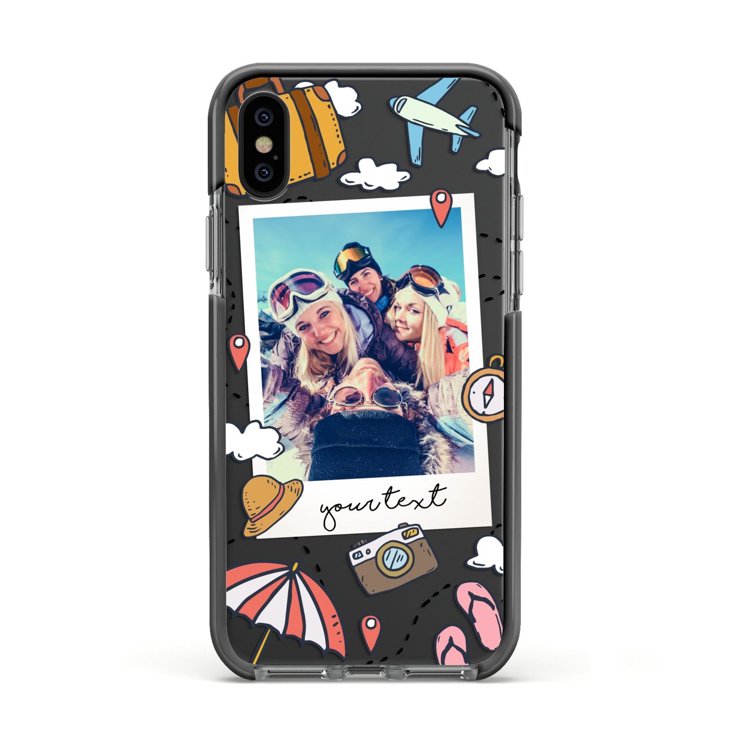 Personalised Photo Holiday Apple iPhone Xs Impact Case Black Edge on Black Phone