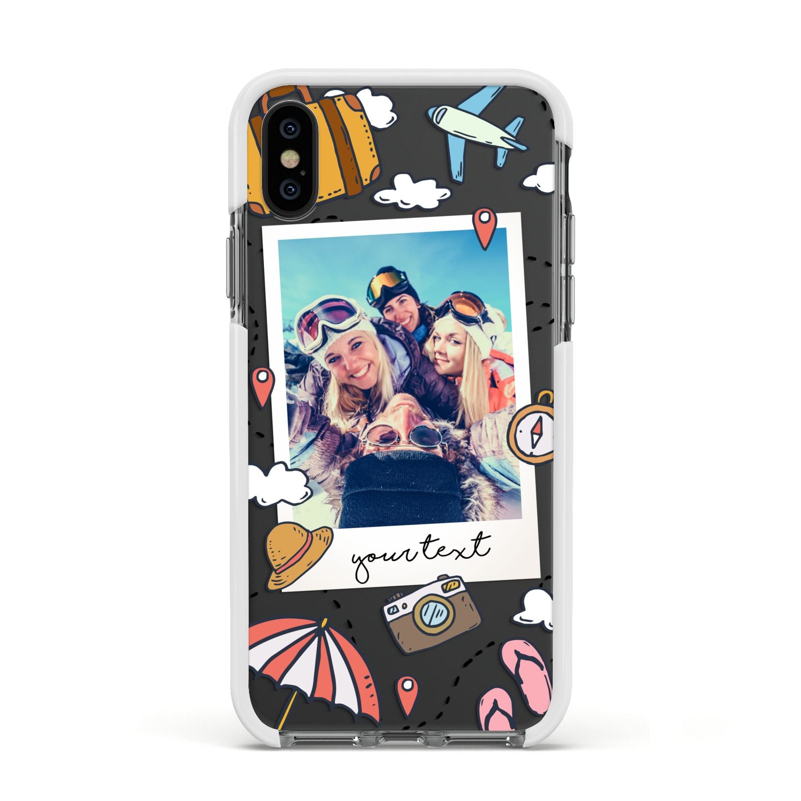 Personalised Photo Holiday Apple iPhone Xs Impact Case White Edge on Black Phone