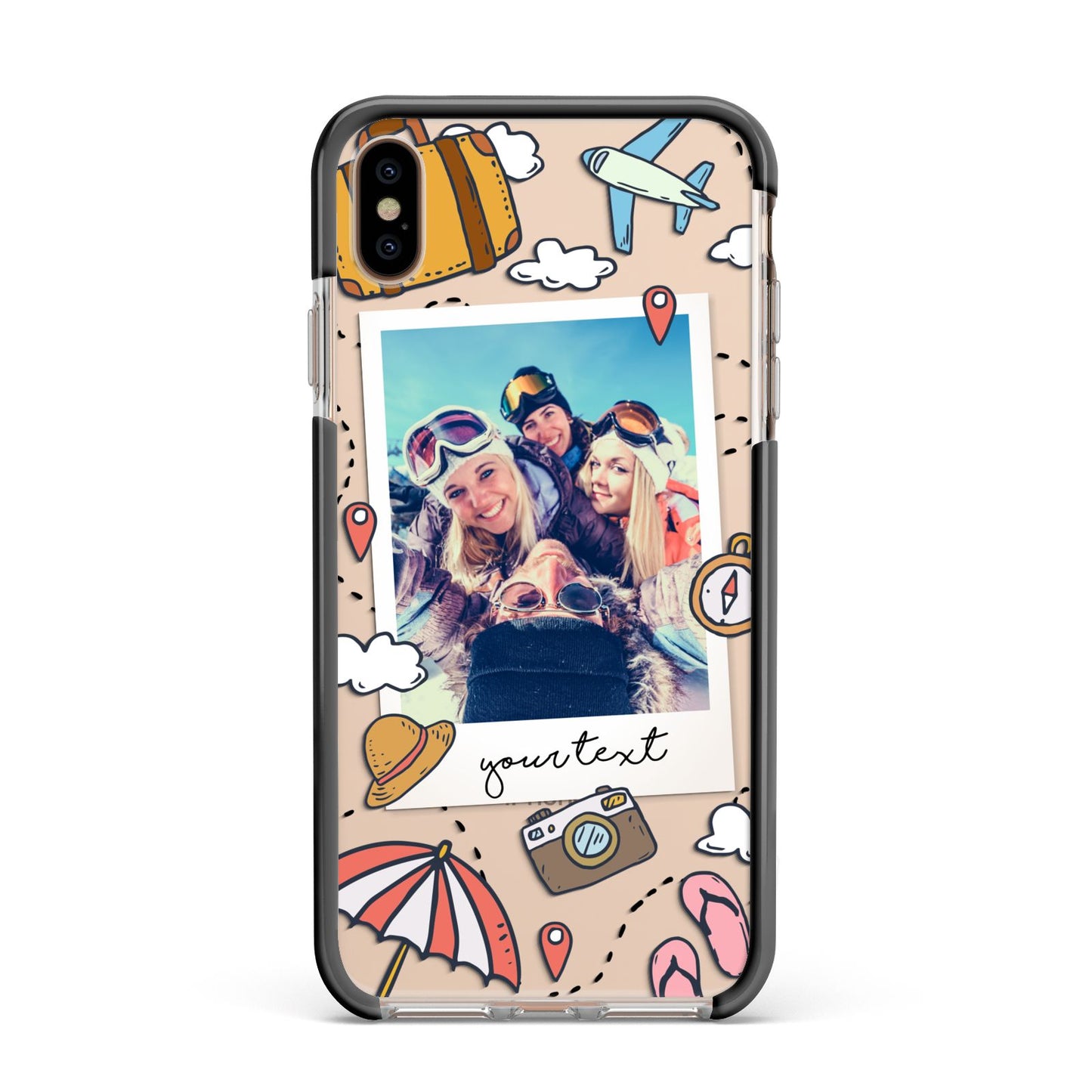 Personalised Photo Holiday Apple iPhone Xs Max Impact Case Black Edge on Gold Phone