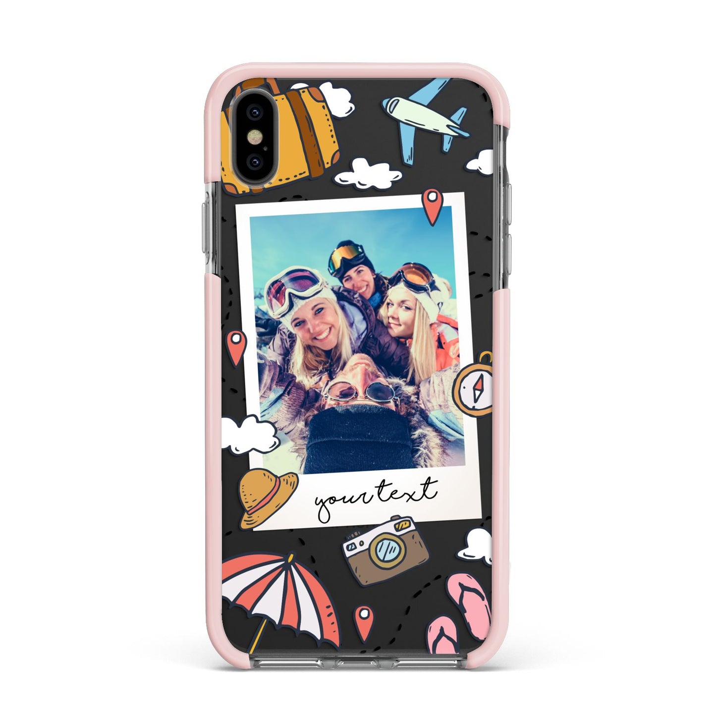 Personalised Photo Holiday Apple iPhone Xs Max Impact Case Pink Edge on Black Phone