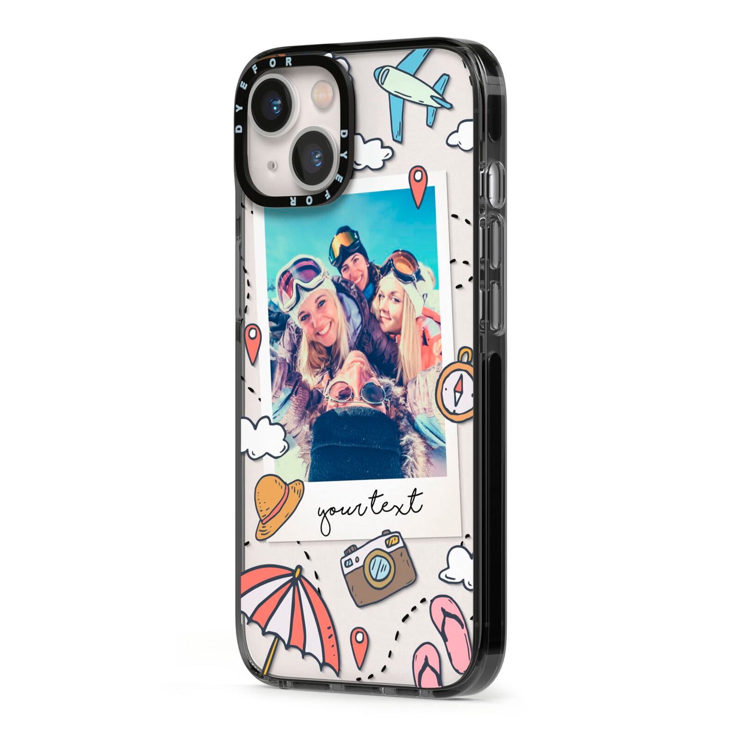 Personalised Photo Holiday iPhone 13 Black Impact Case Side Angle on Silver phone