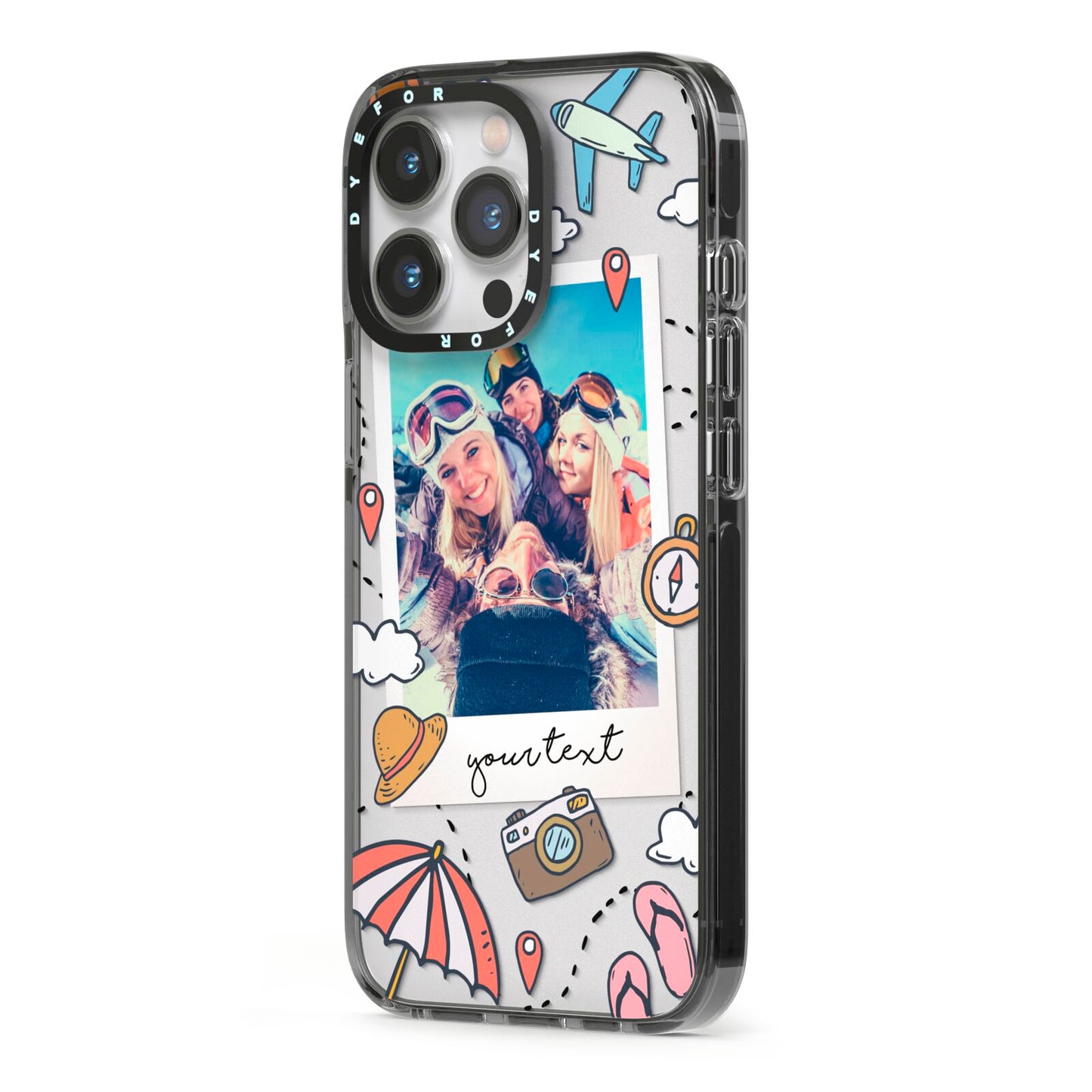 Personalised Photo Holiday iPhone 13 Pro Black Impact Case Side Angle on Silver phone