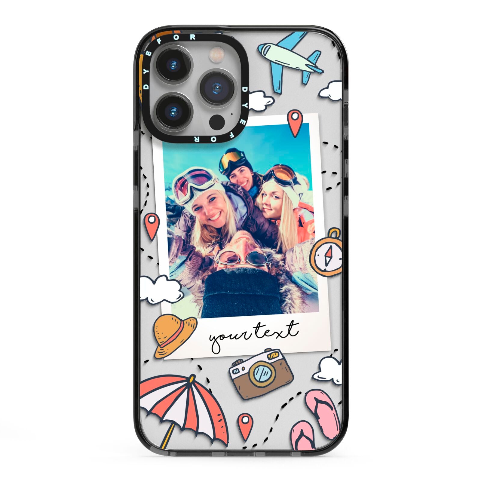 Personalised Photo Holiday iPhone 13 Pro Max Black Impact Case on Silver phone