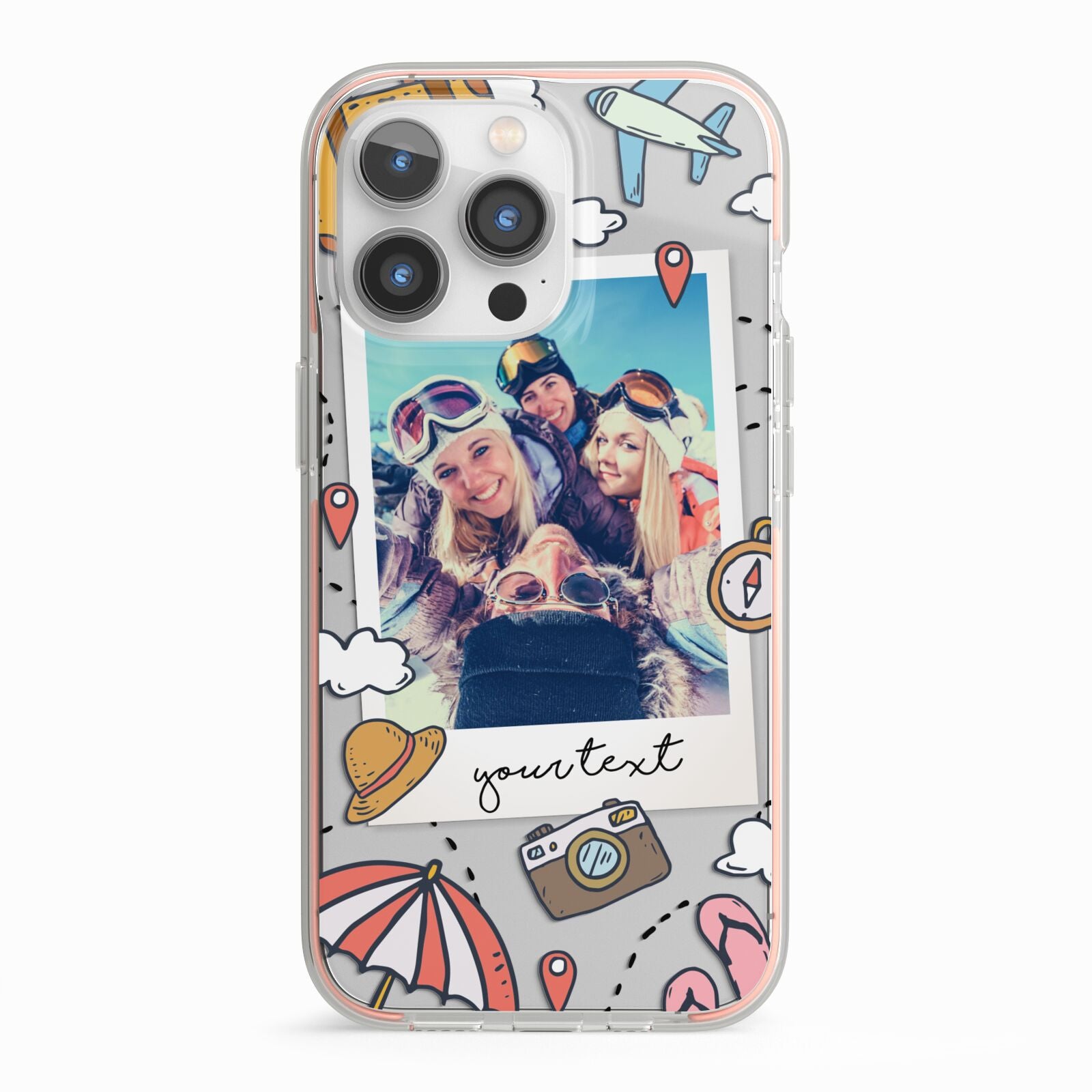 Personalised Photo Holiday iPhone 13 Pro TPU Impact Case with Pink Edges