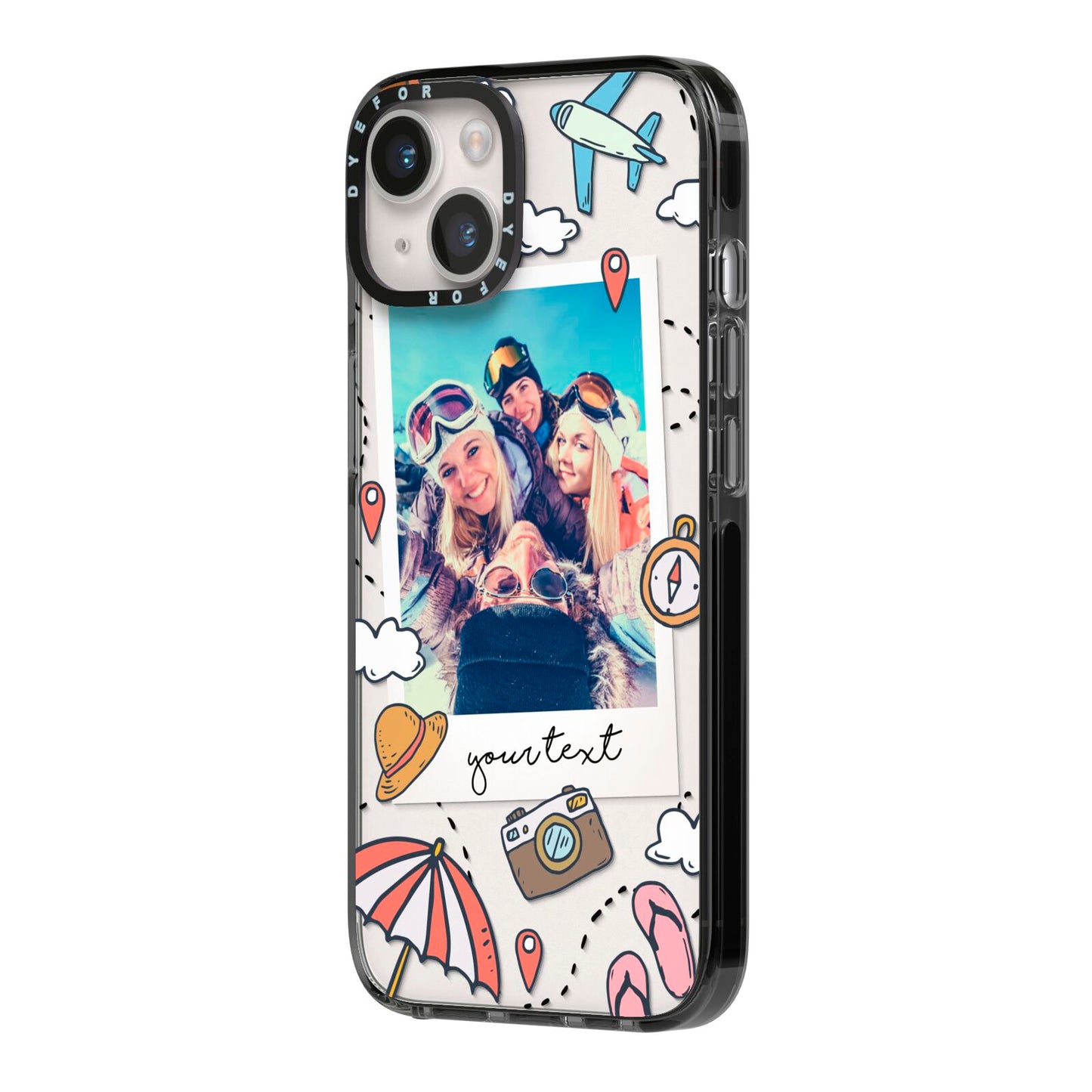 Personalised Photo Holiday iPhone 14 Black Impact Case Side Angle on Silver phone