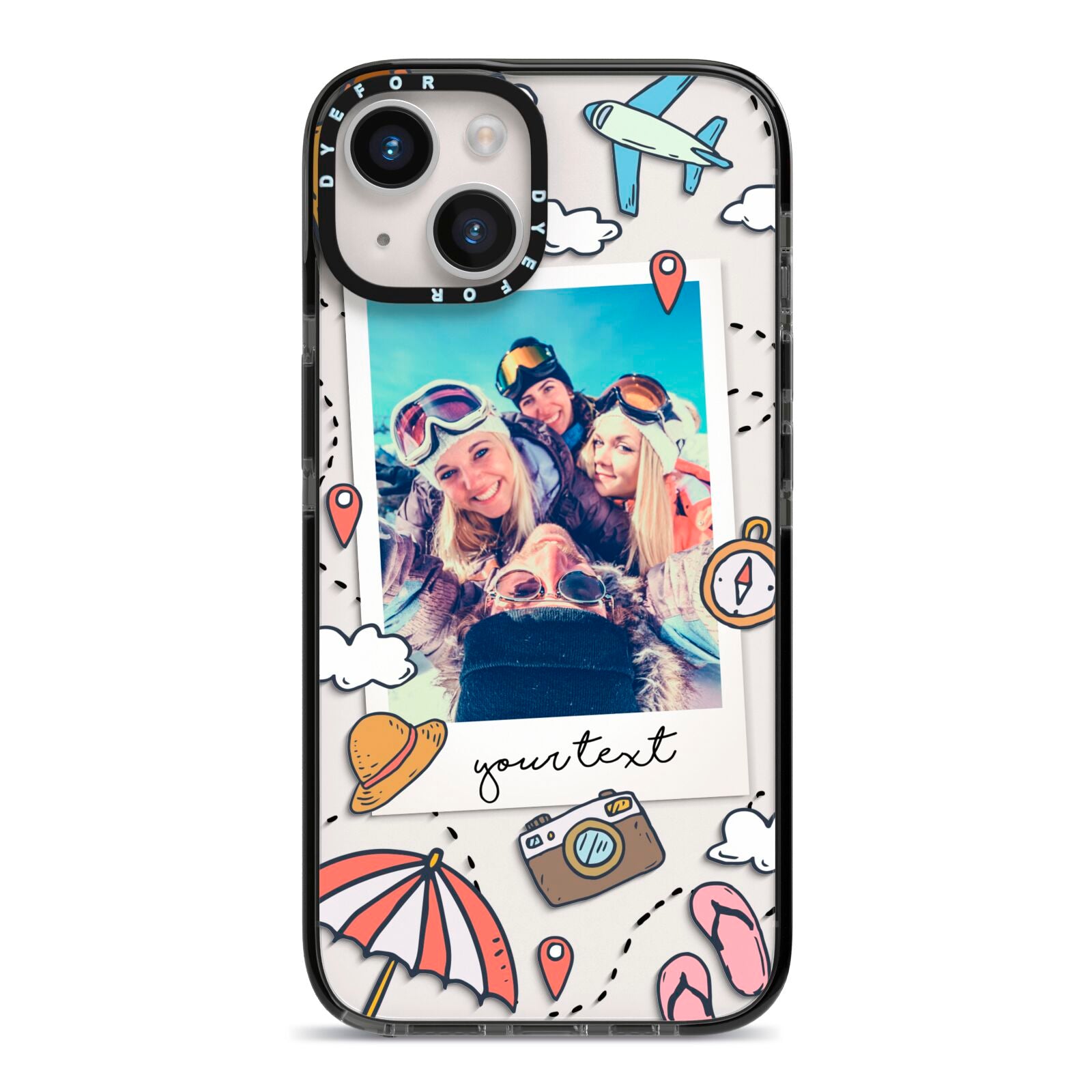 Personalised Photo Holiday iPhone 14 Black Impact Case on Silver phone