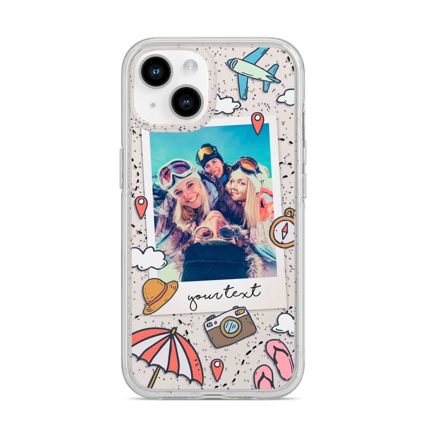 Personalised Photo Holiday iPhone 14 Glitter Tough Case Starlight