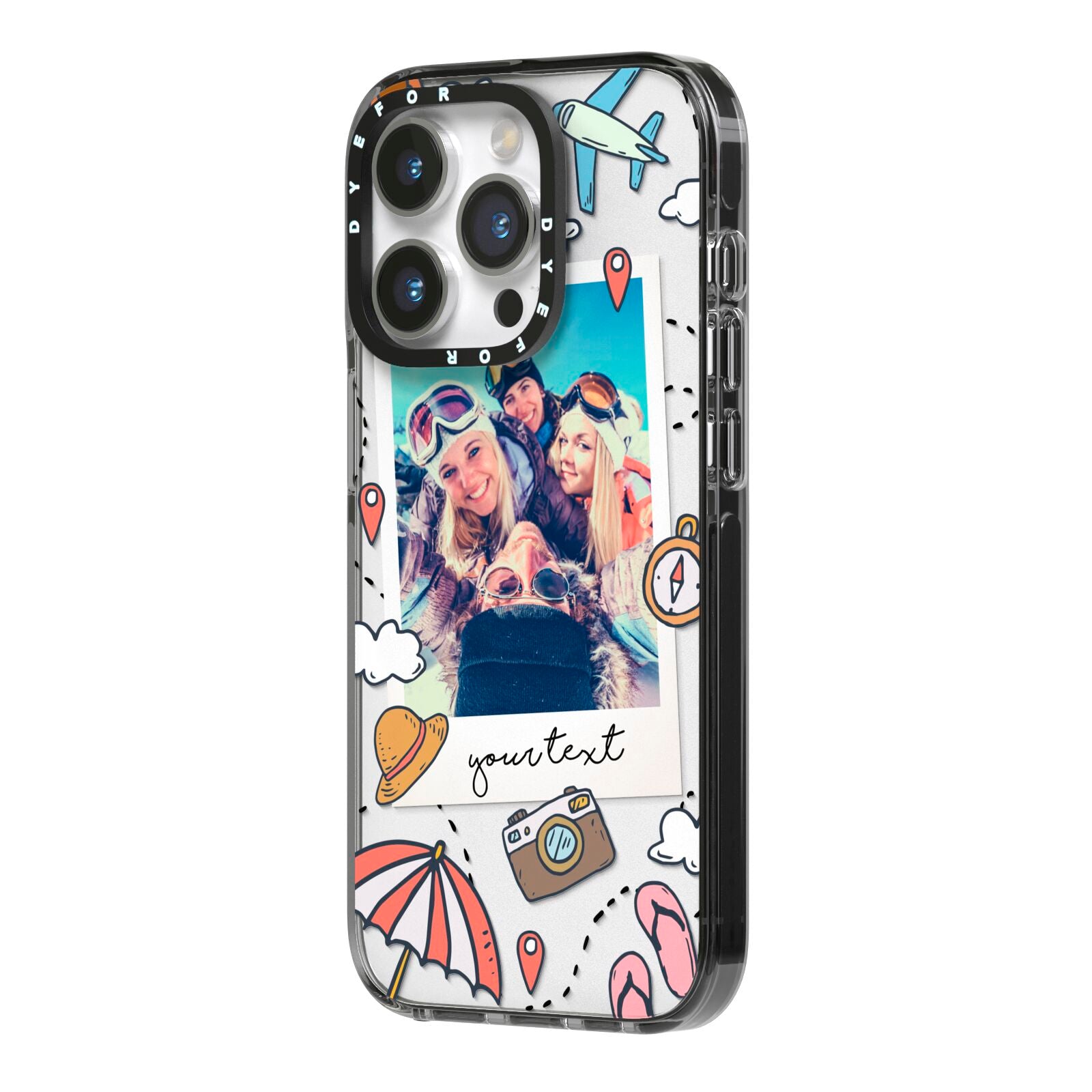 Personalised Photo Holiday iPhone 14 Pro Black Impact Case Side Angle on Silver phone