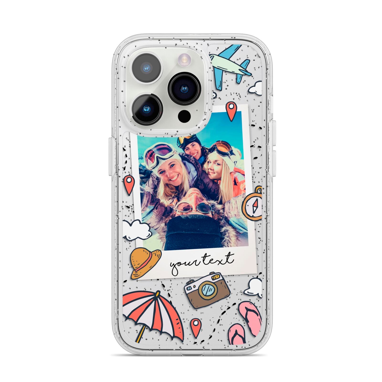 Personalised Photo Holiday iPhone 14 Pro Glitter Tough Case Silver