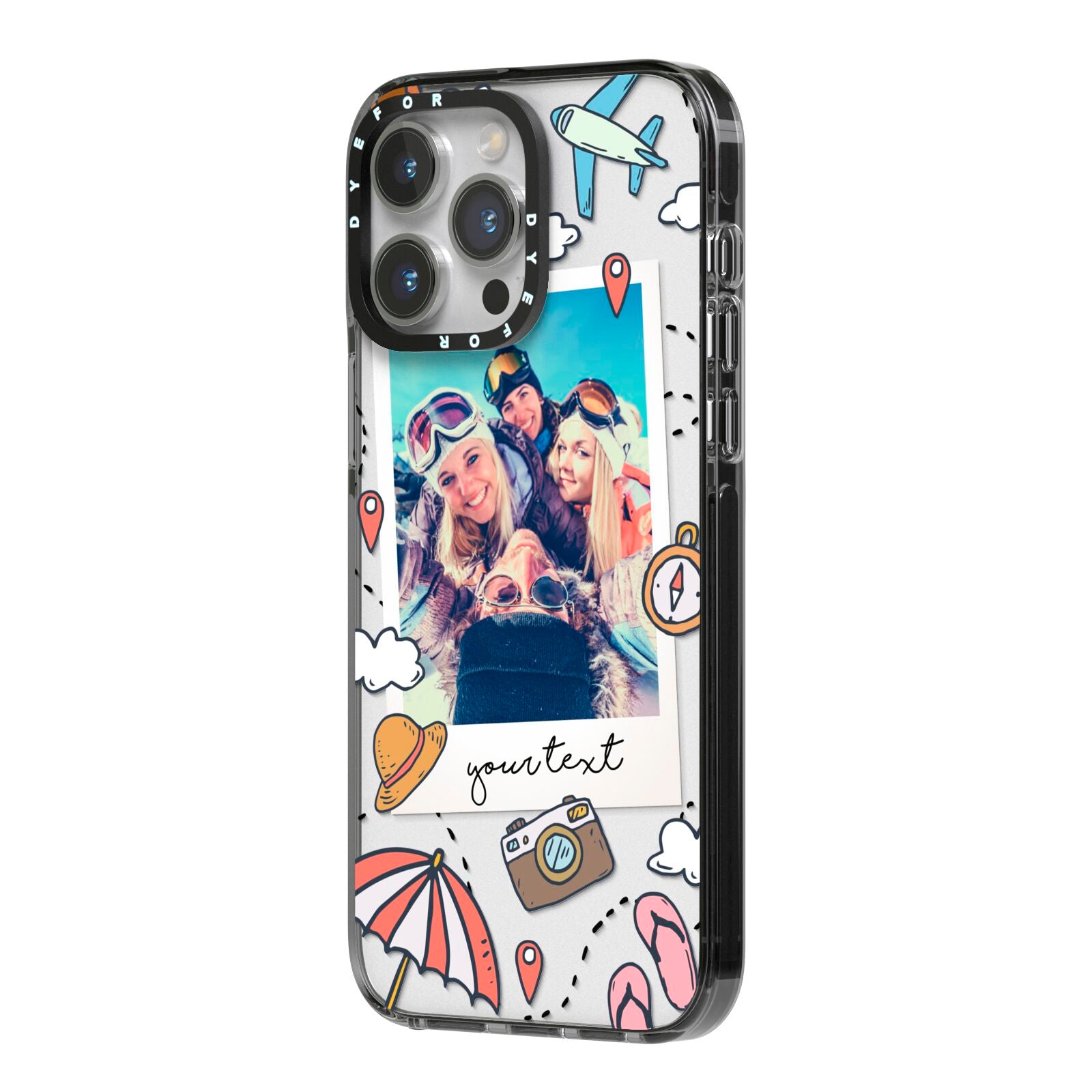 Personalised Photo Holiday iPhone 14 Pro Max Black Impact Case Side Angle on Silver phone