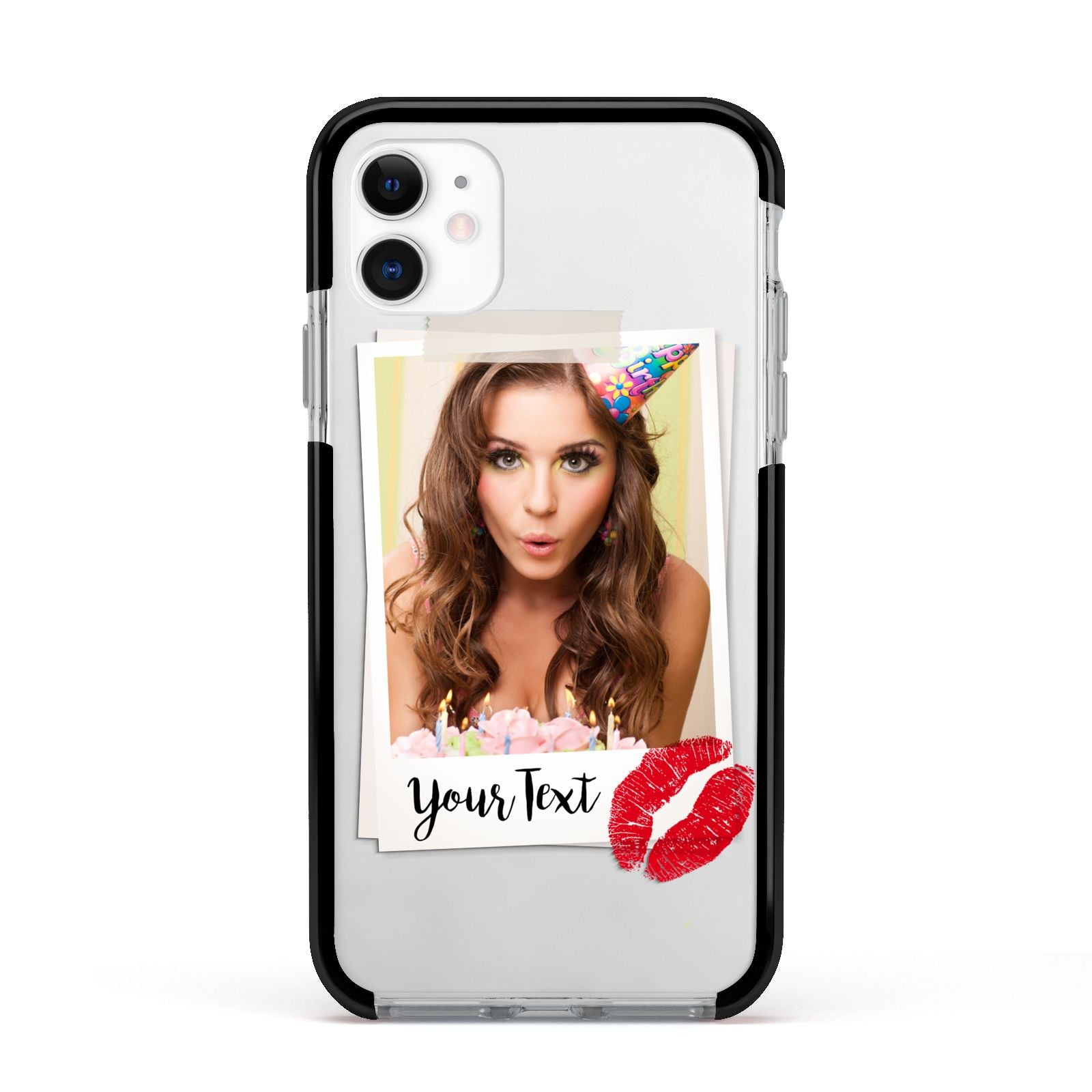 Personalised Photo Kiss Apple iPhone 11 in White with Black Impact Case