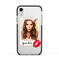 Personalised Photo Kiss Apple iPhone XR Impact Case Black Edge on Silver Phone