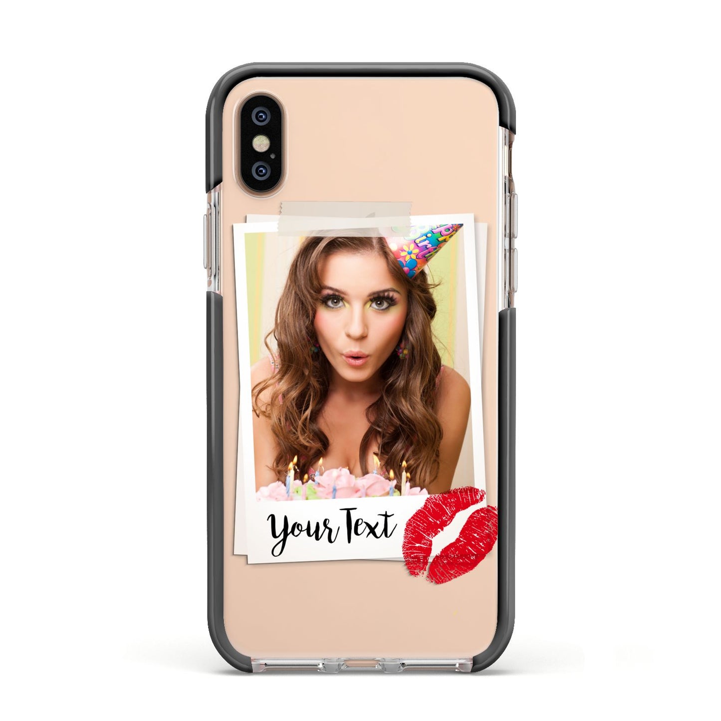 Personalised Photo Kiss Apple iPhone Xs Impact Case Black Edge on Gold Phone