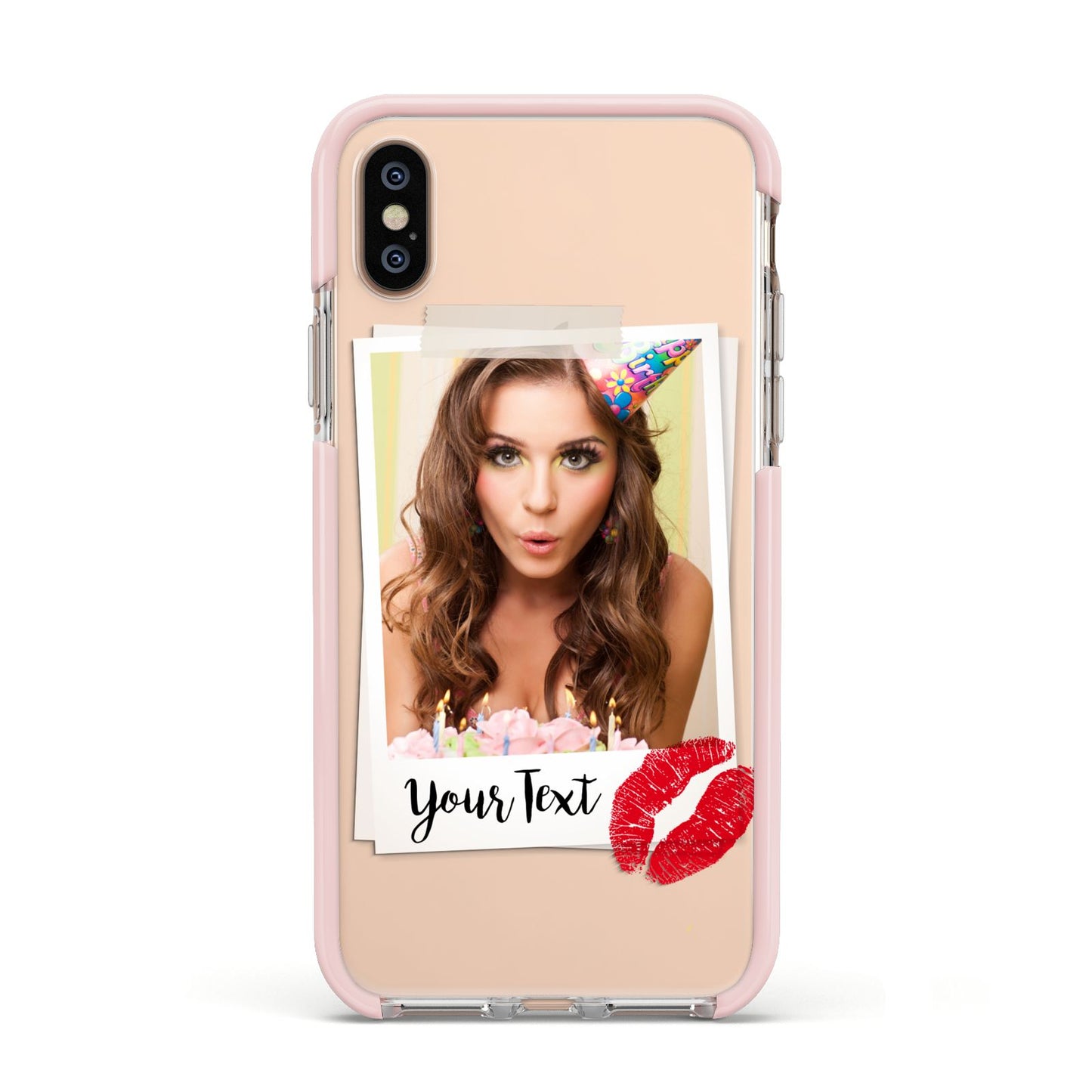 Personalised Photo Kiss Apple iPhone Xs Impact Case Pink Edge on Gold Phone